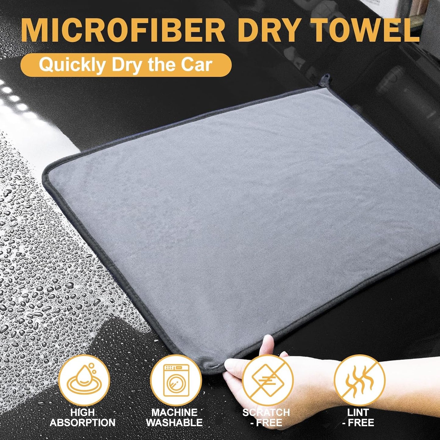 2-Pack Medium Size (23.6" x 15.7") Microfiber Towels, 600GSM Ultra Absorbent Car Drying Towels — Scratch-Free, Streak-Free, Lint-Free, Perfect for Cars, Shower Cabins, and Household Use