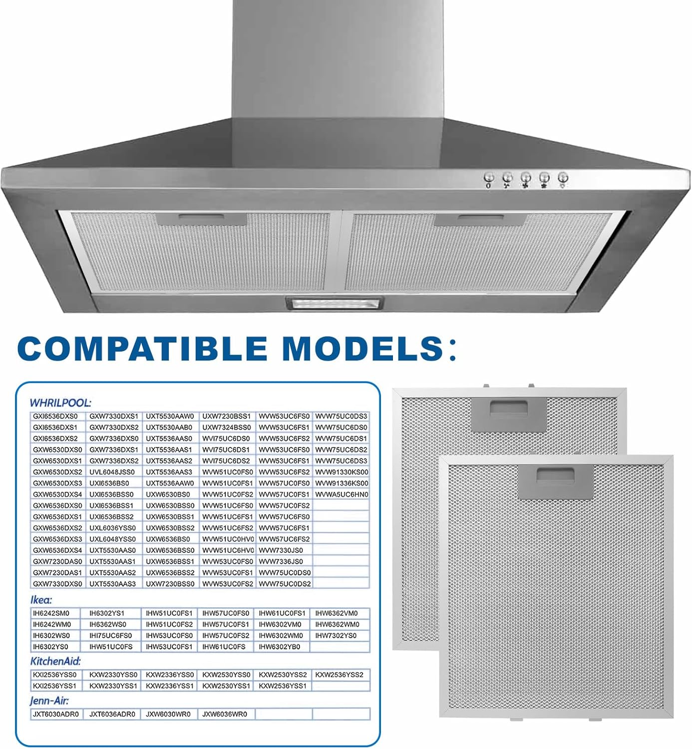 2-Pack W10169961A Range Hood Filter 10.5" X 12" With 5-Layer Aluminum Mesh Fit for Whirlpool, Kitchen Aid, Jenn-Air Range Hoods by ENKTIK (3)