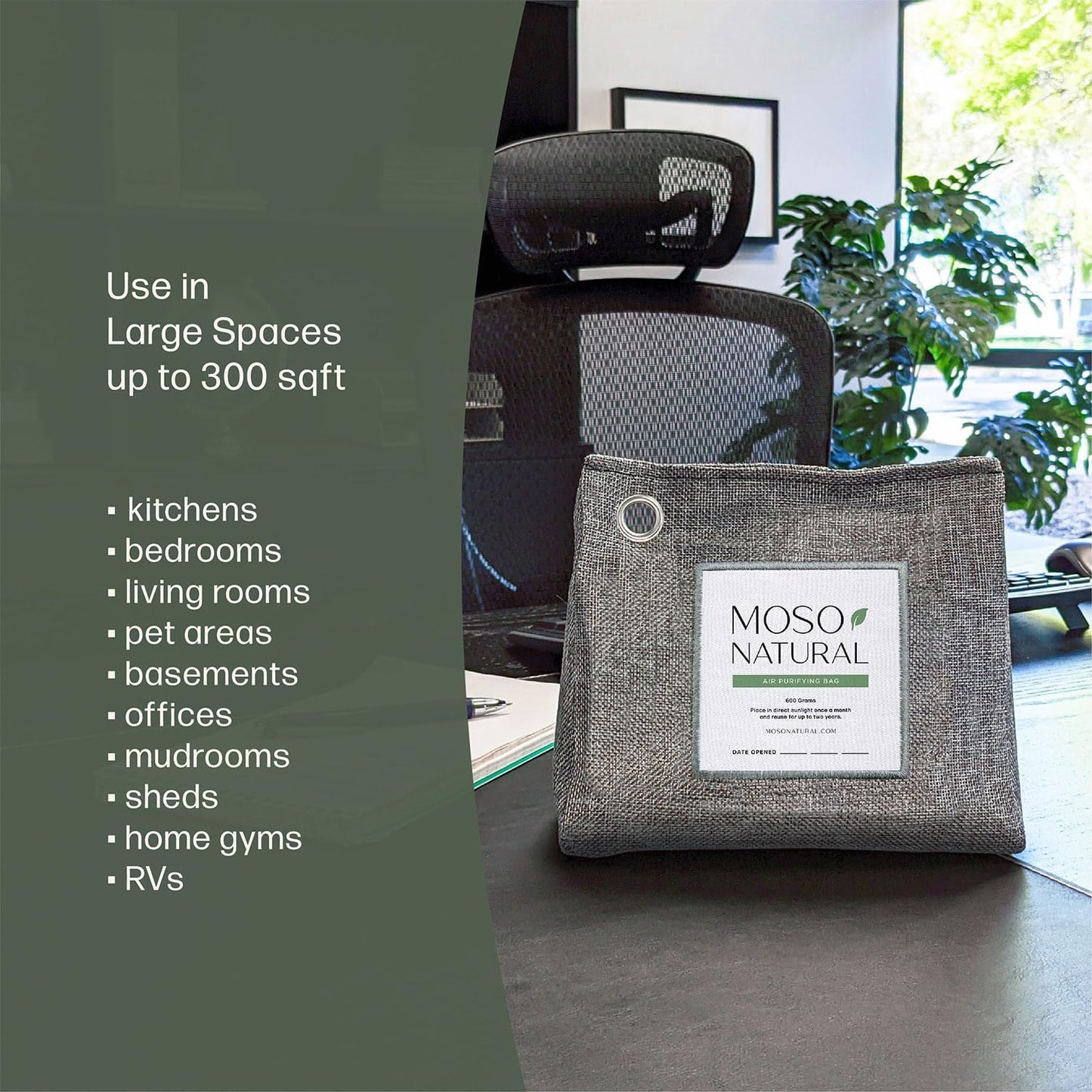 Moso Natural Air Purifying Bag 600g, Premium Bamboo Charcoal Odor Absorber, Room Deodorizer for Large Spaces, Bedroom, Kitchen, Basement, Pet Odor Eliminator for Home, 21oz Charcoal Bags