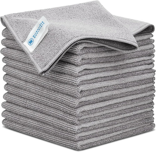 Microfiber Wholesale 12x12 Inch Pro Multi-Surface Microfiber Cleaning Cloths | Premium Towels for Cleaning Glass, Kitchens, Bathrooms, Automotive | Gray - (Pack of 12)