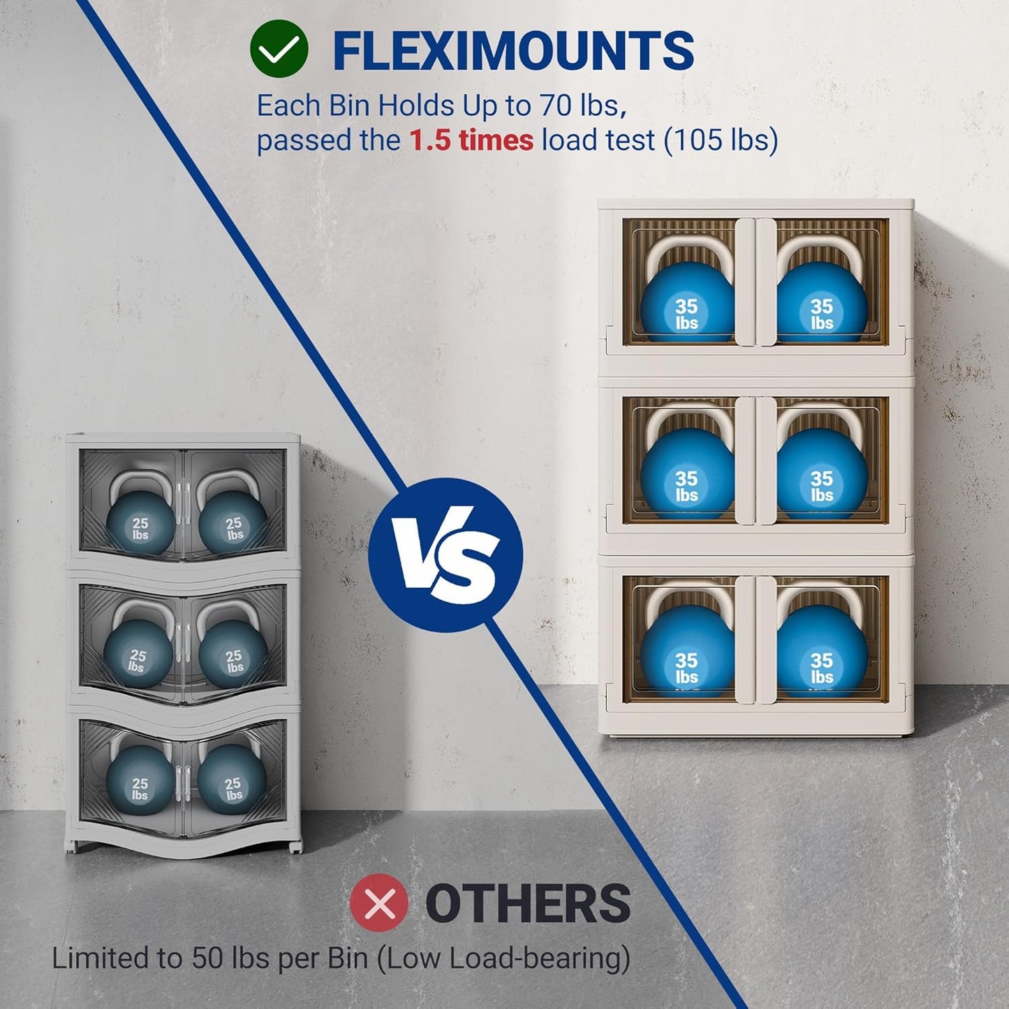 FLEXIMOUNTS 228 QT Stackable Storage Bins With Lids, Collapsible Plastic Storage Bins With Doors and Built-in Wheels For Home Dorm Closet Organizers and Storage, 3 Pack Cubes, Milky White