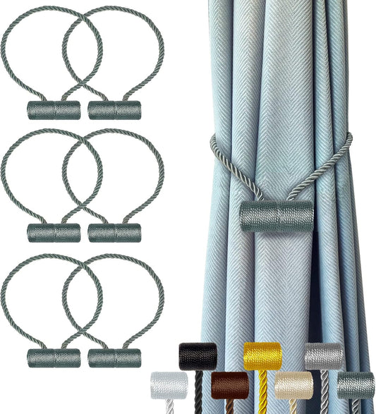 Hion Magnetic Curtain Tiebacks Gray Blue 6 Pack, Curtain Tiebacks Buckles Holdbacks Holders Hooks Clip for Home Bedroom Office Decorative Thick or Thin Curtain