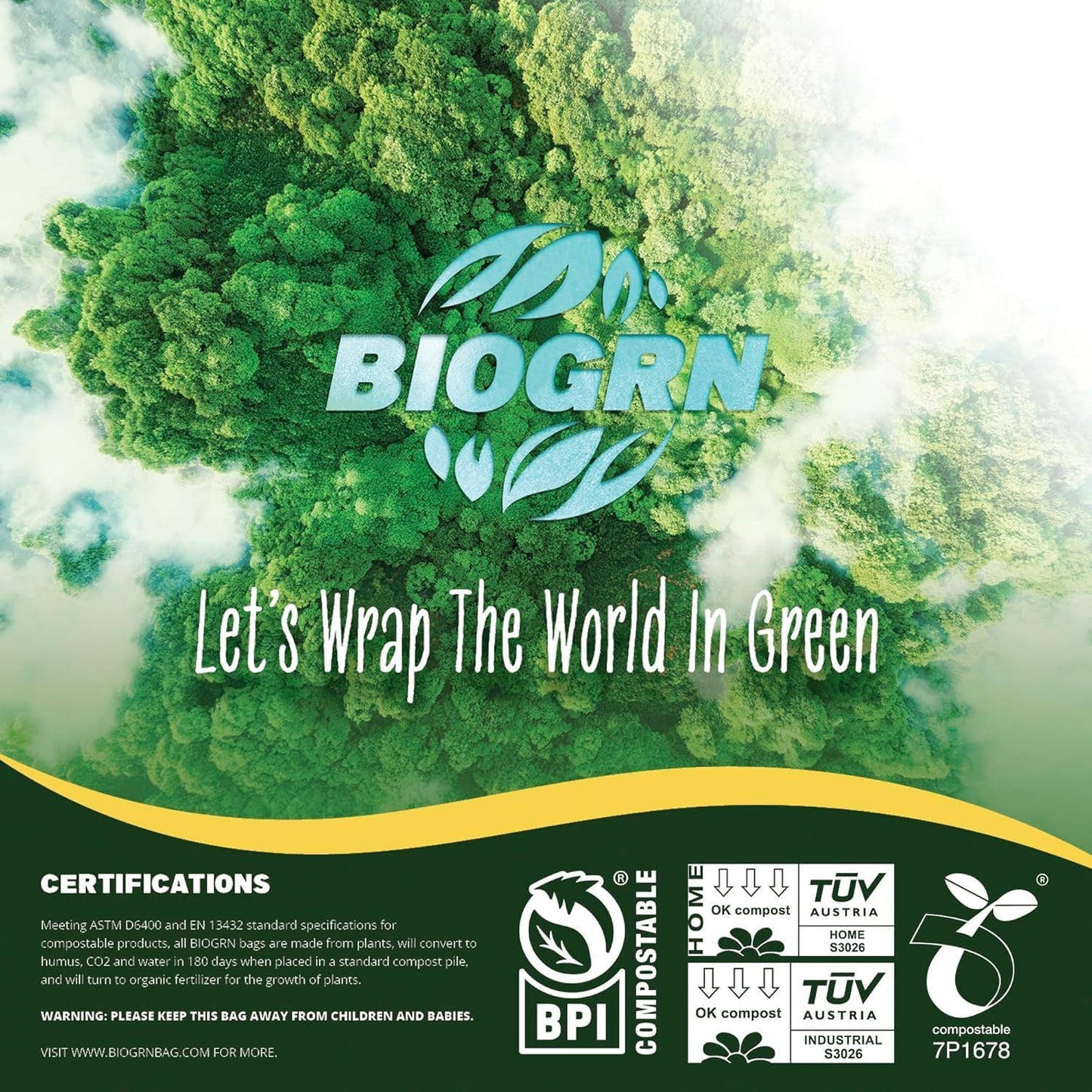 10-13 Gallon Compostable Trash Bags with Flat-Top 50 Bags Thick 0.87 Mil Leakproof Plant-based Tall Kitchen Wet Food Scrap Waste, ASTM D6400, US BPI and OK Compost Home Certified