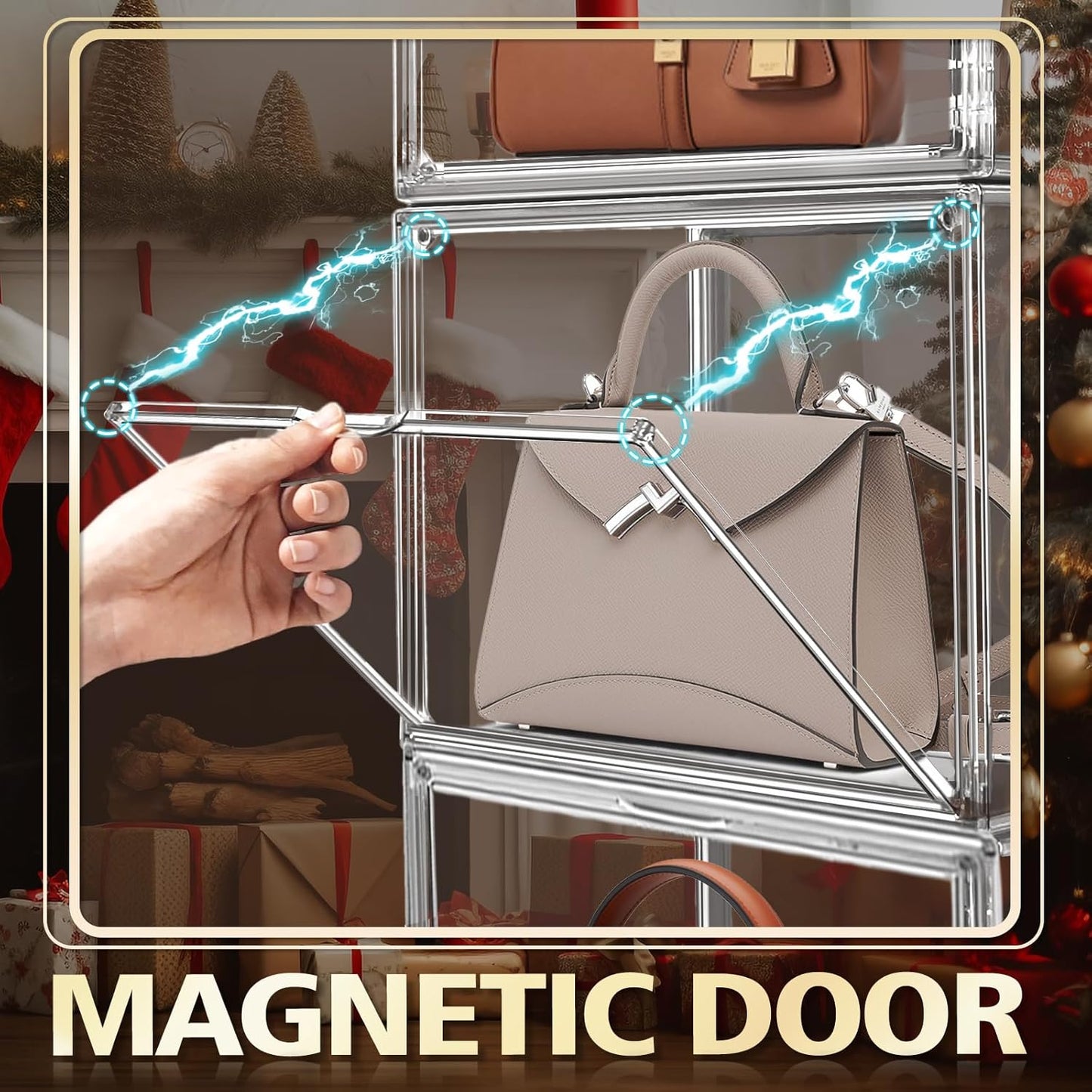 1Pack Clear Stackable Plastic Storage Bins with Magnetic Lid, X-Large Acrylic Display Cases for Book Cosmetic Figures Collectibles Showcase, Shoe Box, Bag Organizer