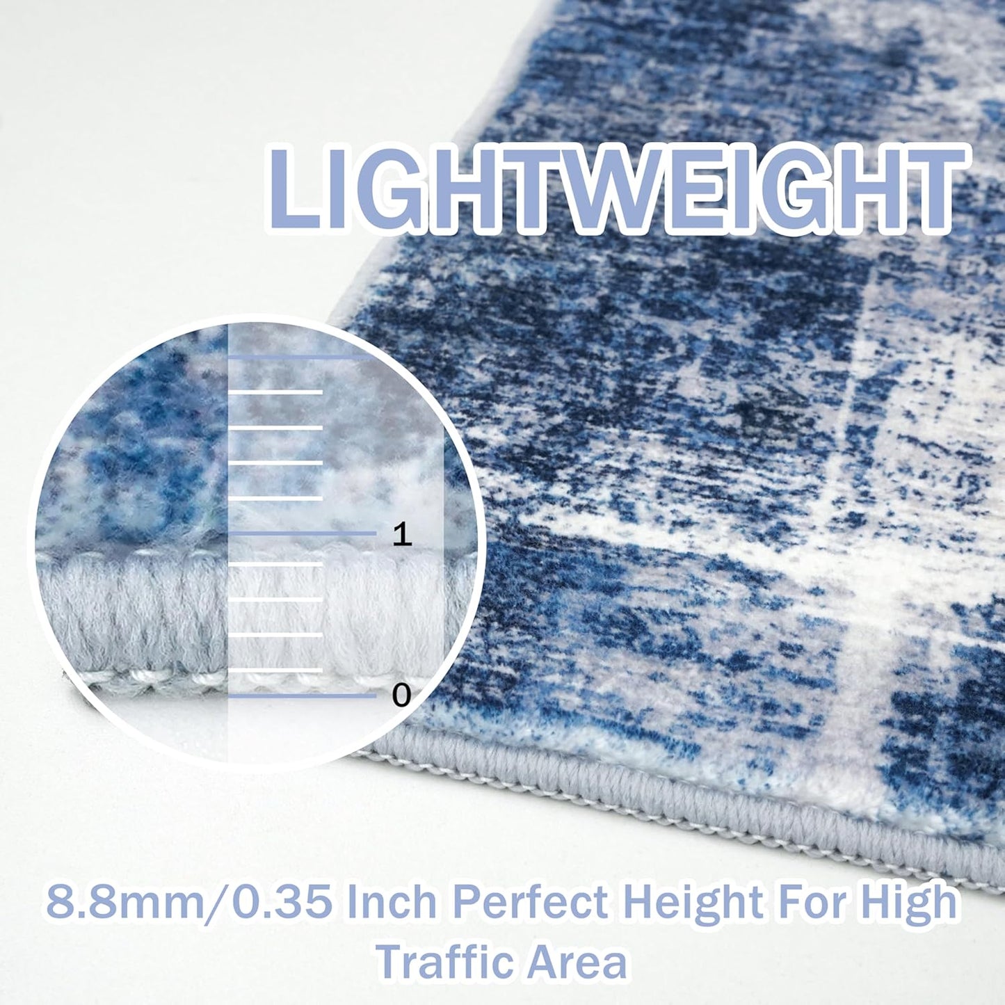 IOHOUZE Abstract Area Rug 4x6 Ft Washable Rugs for Entryway Indoor, Non Slip Small Living Room Rugs Printed Faux Wool Throw Rug, Floor Carpet for Kitchen Nursery Playroom, Navy/Grey