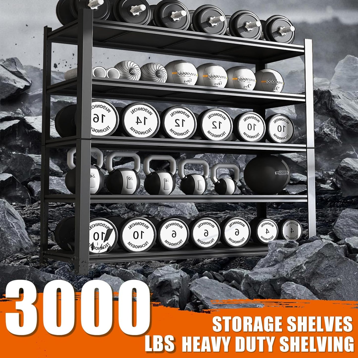 60" W Garage Shelving Heavy Duty Metal Shelving 3000LBS Storage Shelves Adjustable 5 Tier Metal Shelves for Storage Industrial Shelves for Garage, Warehouse, 24.2" D x 60'' W x 72'' H