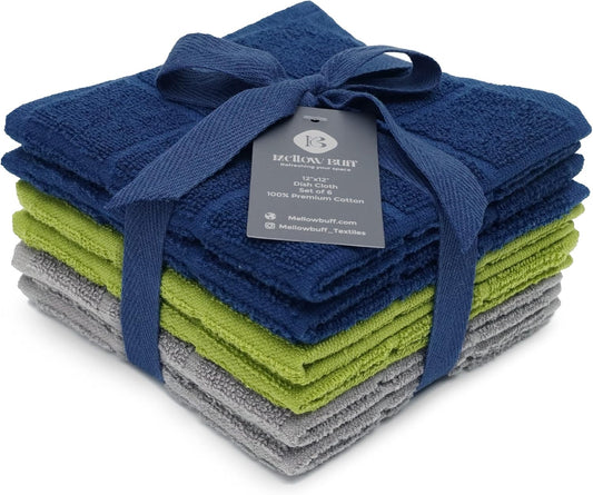 100% Cotton Terry Dish Cloth & Dish Towel, 6 Pack, Super Soft and Absorbent Kitchen Towels, Perfect for Kitchen Cleaning and Dish Washing (Assorted 6 Pack)