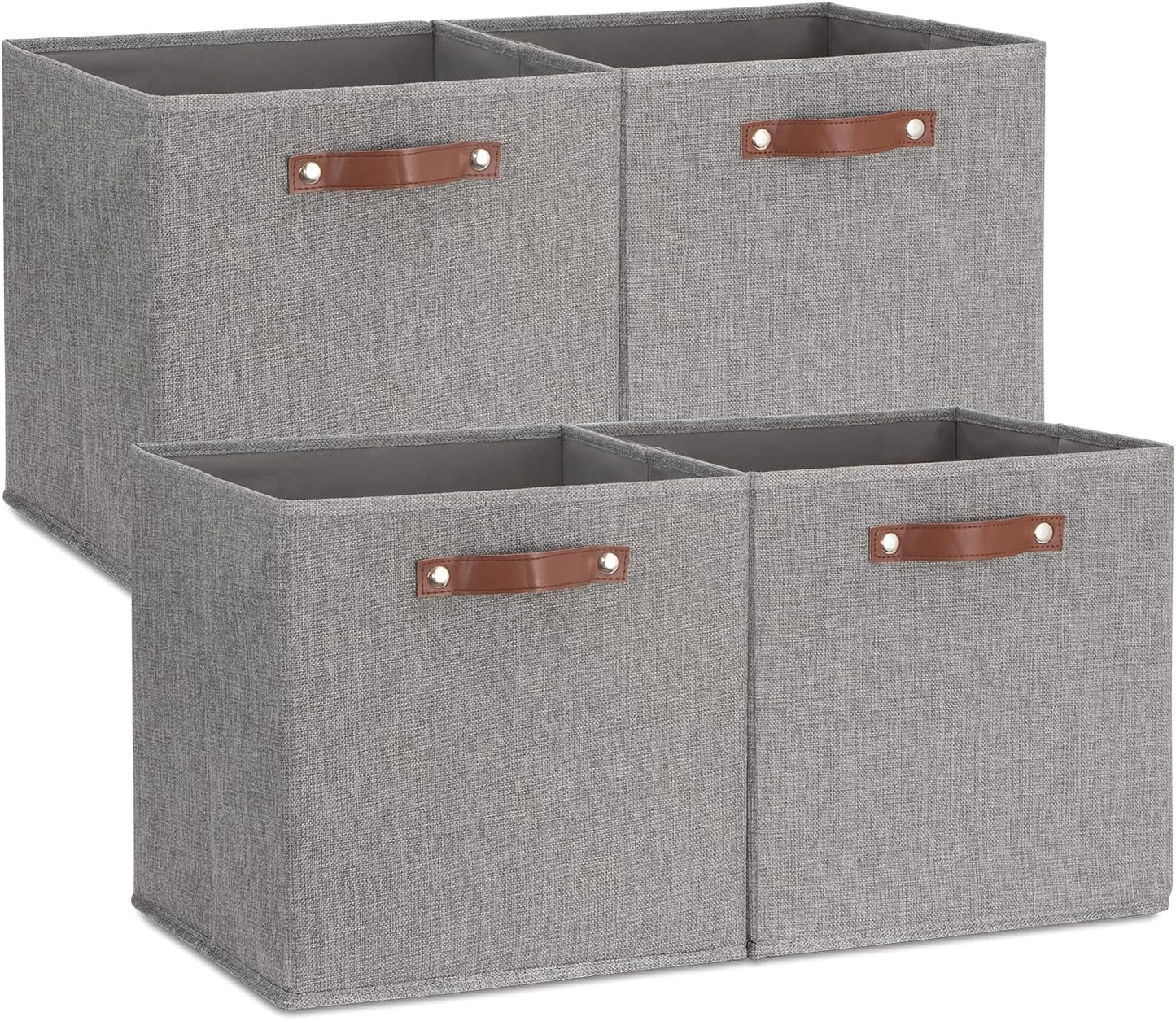 Temary Fabric Storage Cubes - 13 x 13 Collapsible Bins with Handles for Home Organization (Gray)