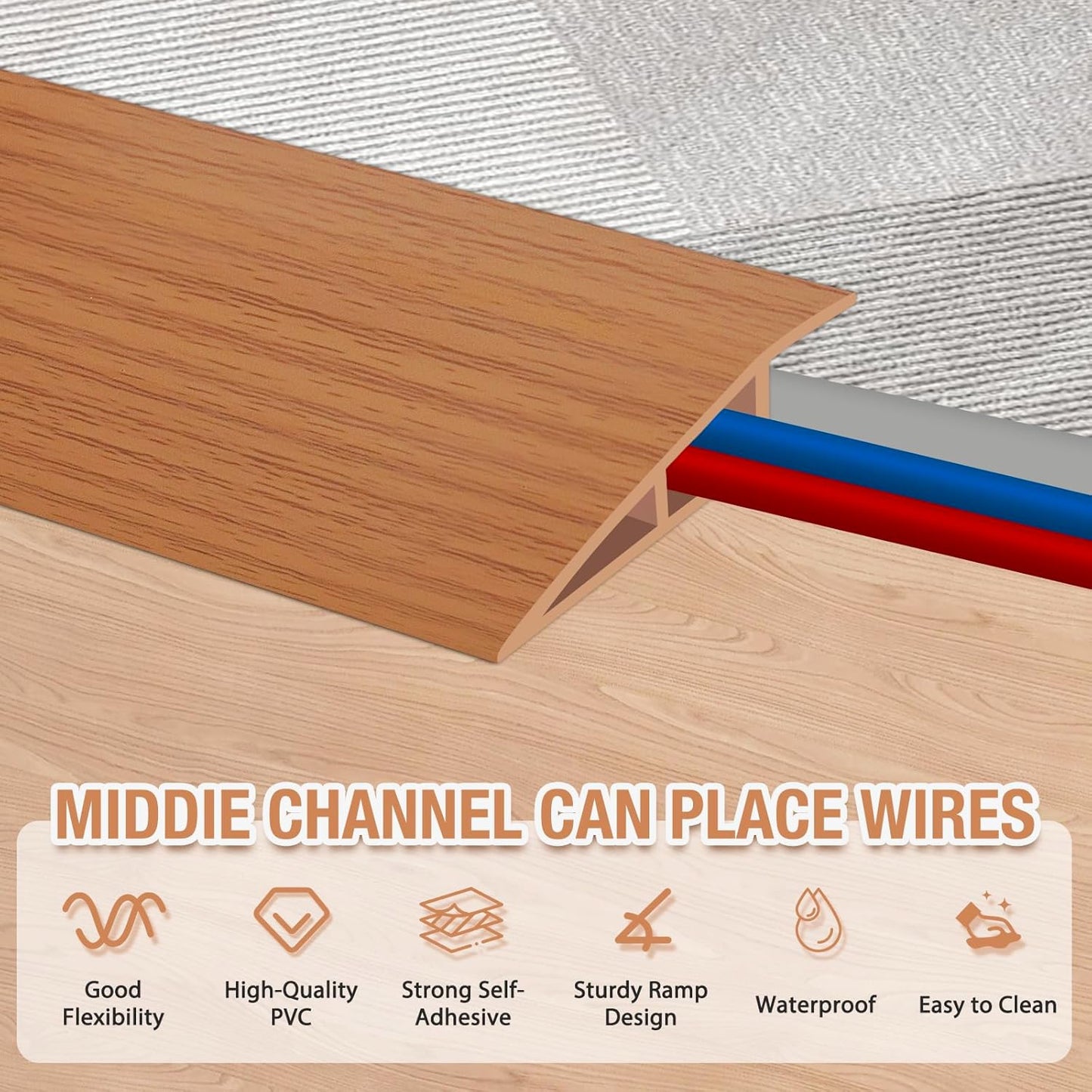 Floor Transition Strip Self Adhesive Vinyl Door Threshold for Doorways Carpet Edging Trim Overlap Edge Reducer for Laminate Floor, Carpet, Tile (Yellow Oak Grain, 2/5" to 3/5", 6.6Ft)