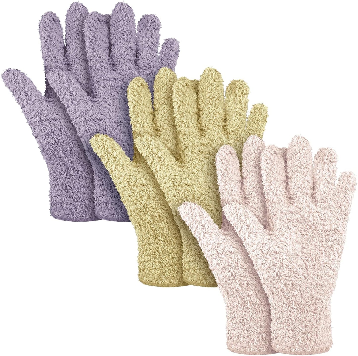 Patelai 3 Pairs Microfiber Plant Dusting Gloves Leaf Cleaning Gloves for Indoor Plants, Blinds, Furniture, House(Medium,Pink, Nude, Light Purple)