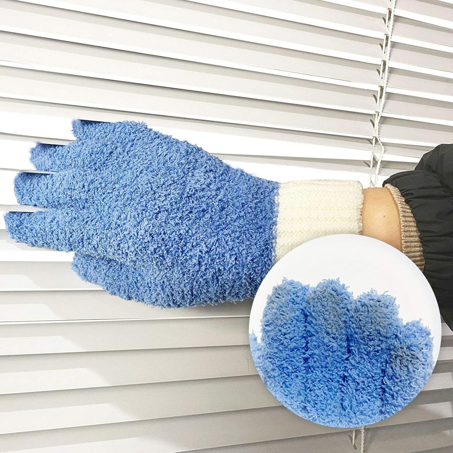 MIG4U Microfiber Dusting Gloves House Cleaning Glove for Blinds, Windows, Baseboard, Shutters, Furniture, and Car, Reusable Lint-Free Blue 2 Pairs S/M