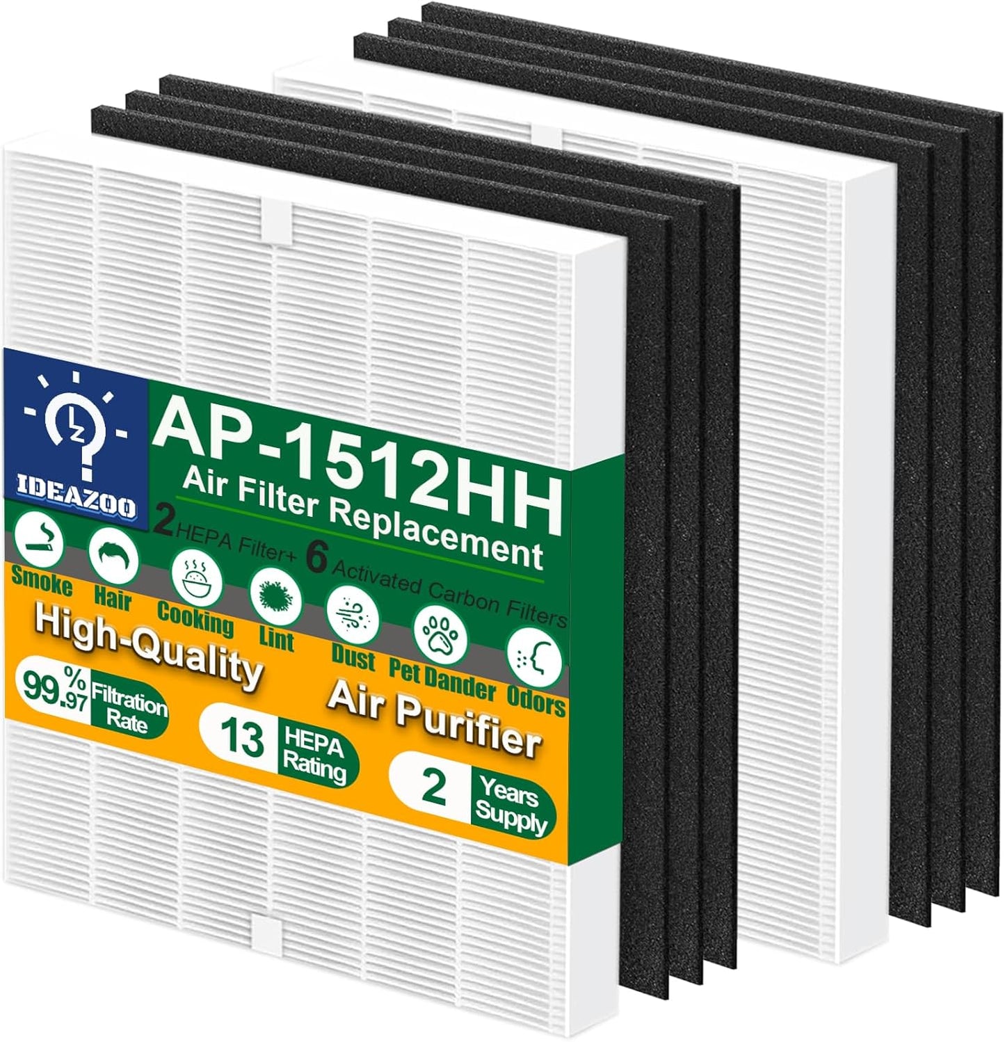 AP-1512HH Air Purifier Replacement Filter Set Compatible with Coway Airmega AP-1512HH,AP-1518 and Airmega 200M Air Purifier, 2 True HEPA and 6 Carbon Pre-Filters, Compared to Part # 3304899