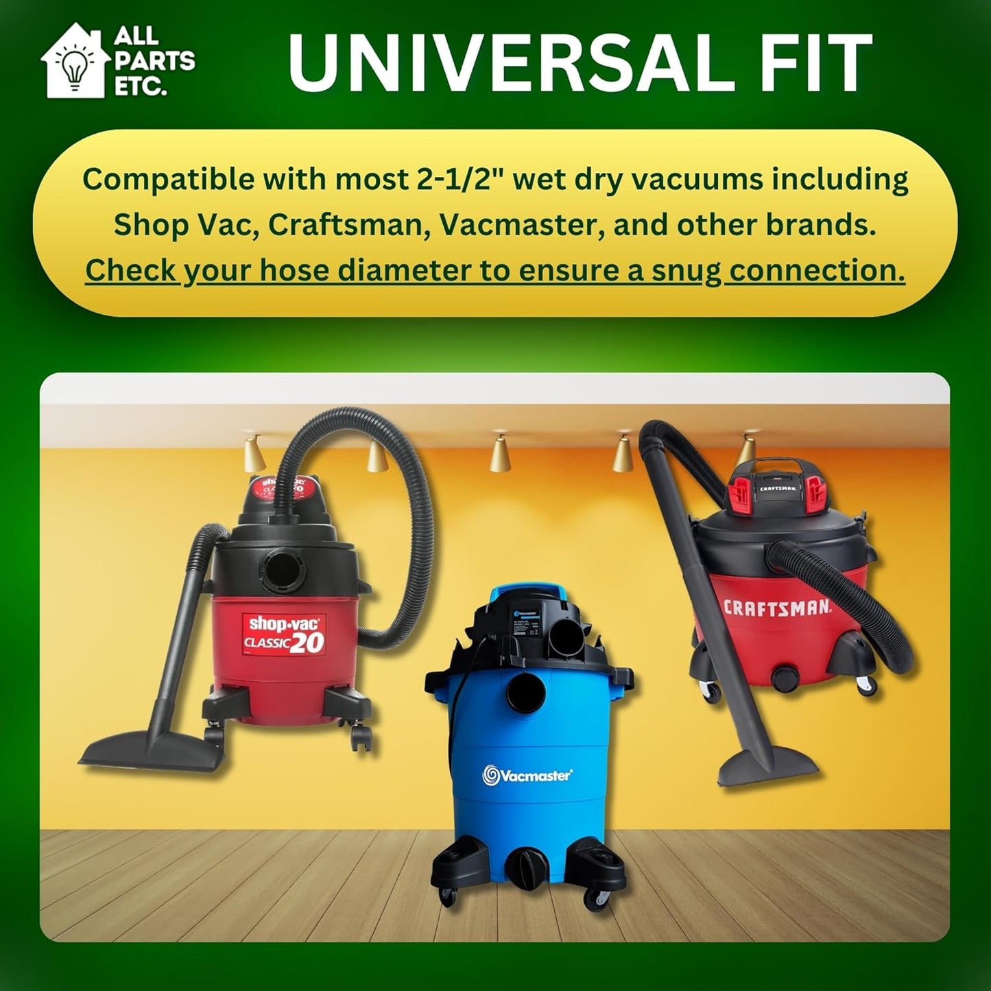 2.5" Vacuum Hose Coupling Connector – Wet Dry Vac Hose Adapter Compatible with Shop Vac, Craftsman & More– Extend Vacuum Reach by Joining 2 Hoses