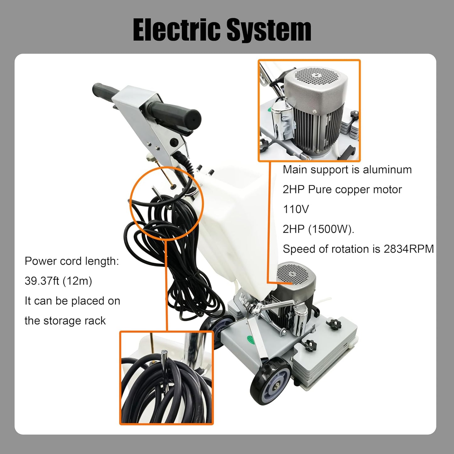 Floor Grinding Scrubber Buffer Polisher Machine Square Chassis Clean Polish Wax Renovate Step Gymnasiums Shops Hotels Office Exhibition Hard Ground 110V Commercial Industrial