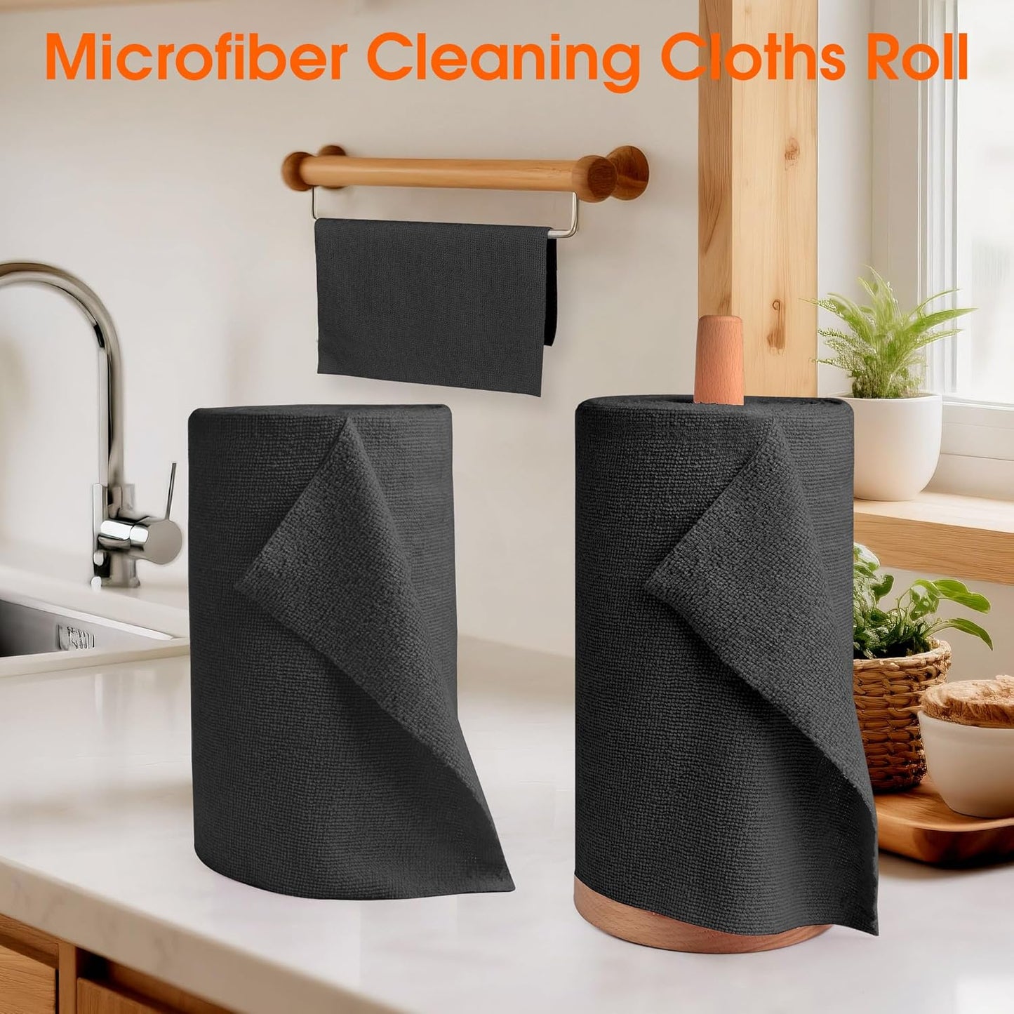 Roll of Microfiber Cleaning Cloth –100 Pack, Tear Away Microfiber Towels, Reusable, Washable, Scratch-Free, Cleaning Supplies,Kitchen Towels for Car, Home, Kitchen, Glass, Dishes(Black)