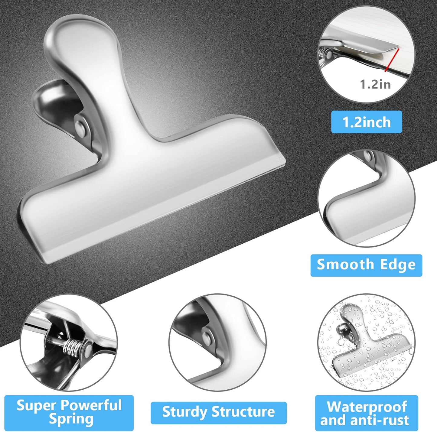 FINDMAG Chip Clips, 20 Pack Stainless Steel Chip Clips, Chip Clips Bag Clips Food Clips, Bag Clips for Food, Clips for Food Packages, Chip Bag Clips - Air Tight Seal, Heavy Duty Snack Clips,Silver