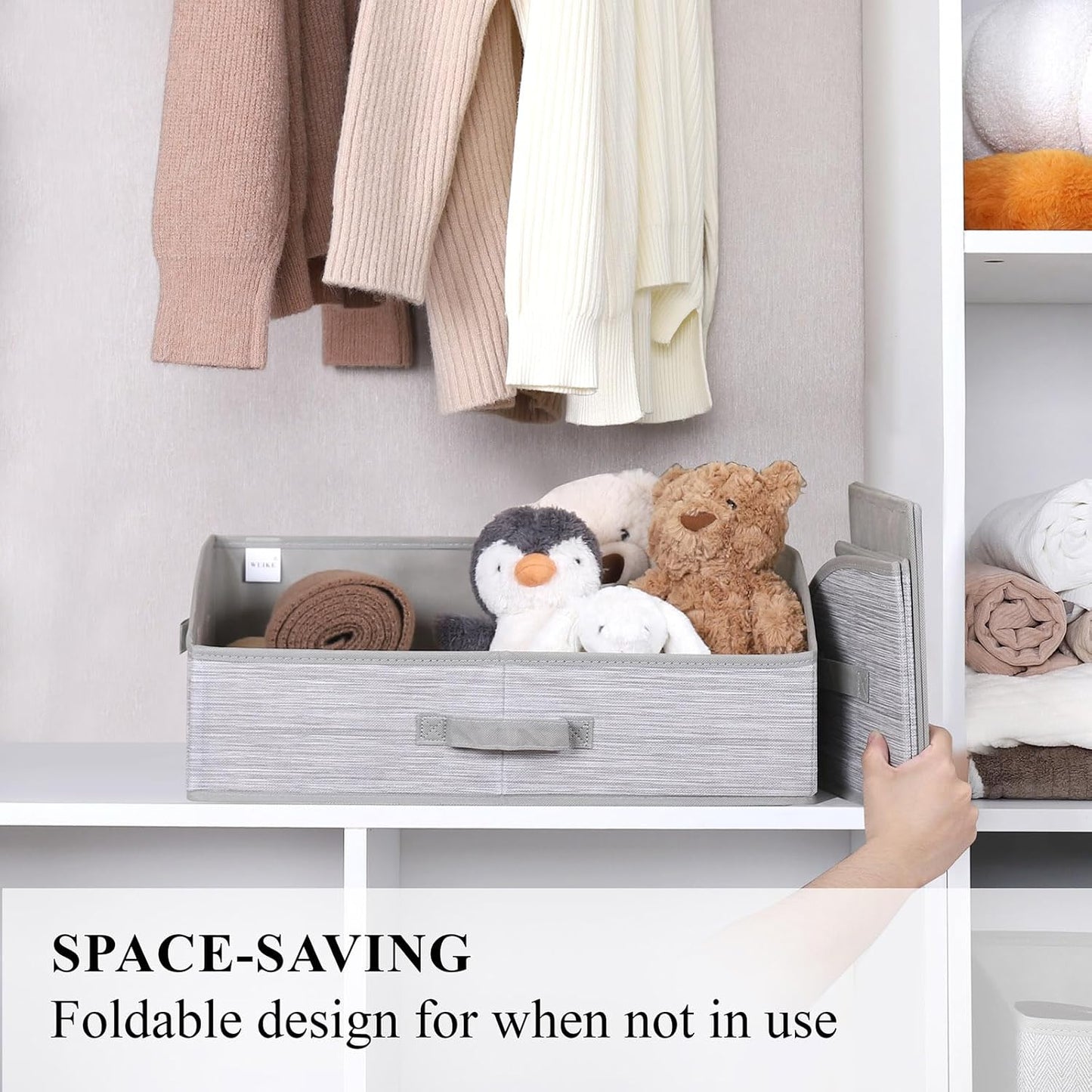 WUIKE Closet Organizers and Storage, Foldable Trapezoid Storage Bins with Handles, Clothes Storage Bins, Closet Shelf Organizer for Wardrobe, Light Gray/Slub Gary, Extra Large, 3-Pack