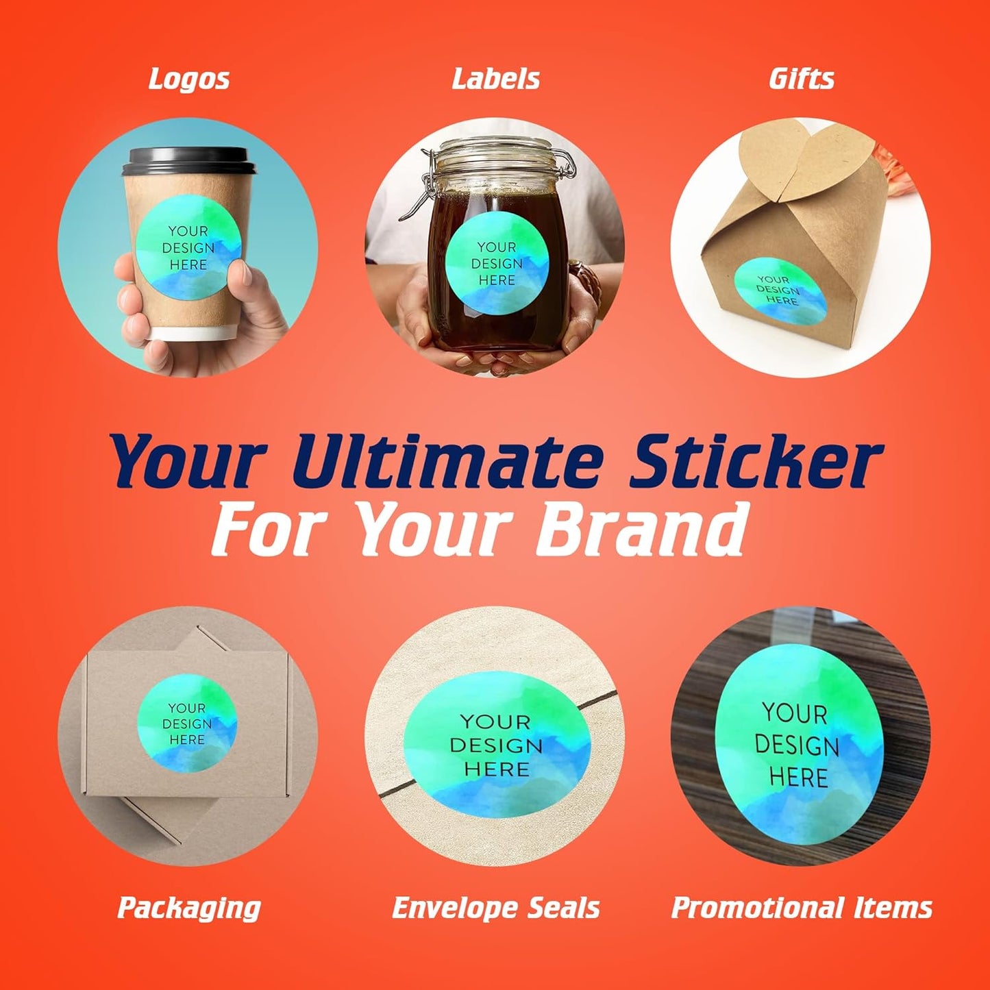 100 Custom Vinyl Stickers - Upload Your own Image, Text, Design, Logo - Personalized Logo Labels for Handmade, Packaging, Bottle, Jars, Candle, Brand Stickers (Peach, 4x4)