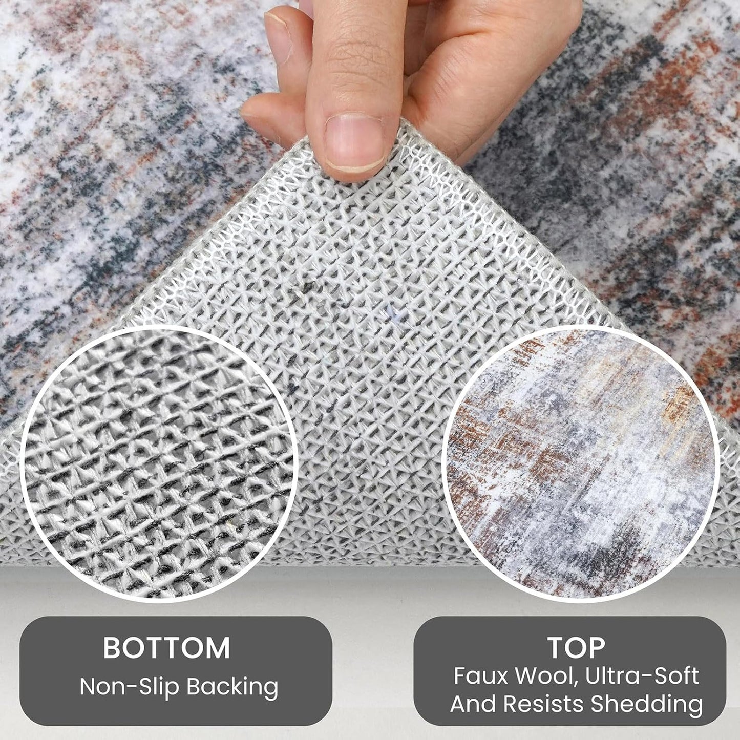 IOHOUZE Abstract Area Rug 4x6 Ft Washable Rugs for Entryway Indoor, Non Slip Small Living Room Rugs Printed Faux Wool Throw Rug, Floor Carpet for Kitchen Nursery Playroom, Orange Grey