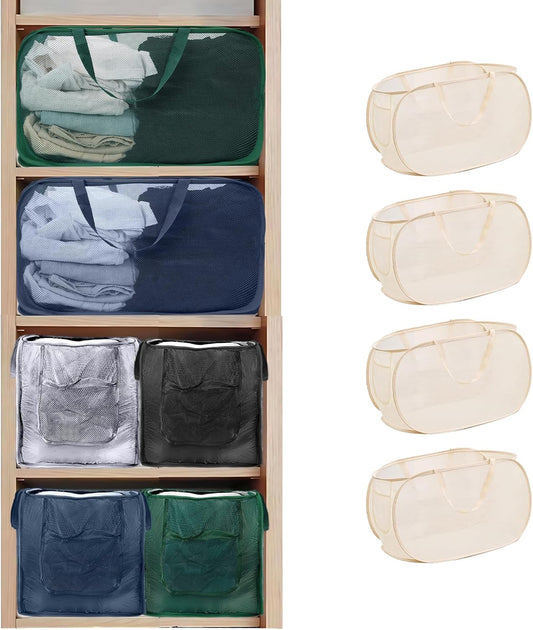 4 Pack Closet Storage Bins, Storage Containers for Closets, Fabric Closet Bins for StorageDecorative ,Collapsible Baskets for Organizing Clothes Toy Nursery (Beige)