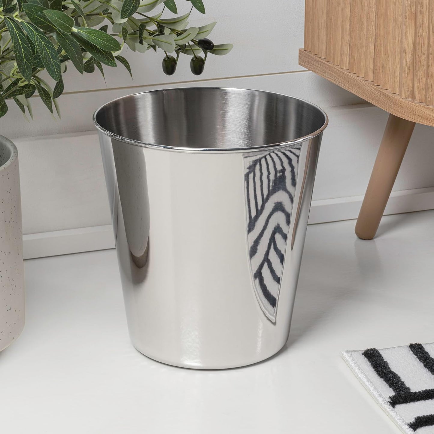 happimess HPM1113D Nolan Modern Classic Smooth Steel 2-Gallon Wastebasket for Home, Bathroom, Living Room, Office, Bedroom, Kitchen, Polished Steel