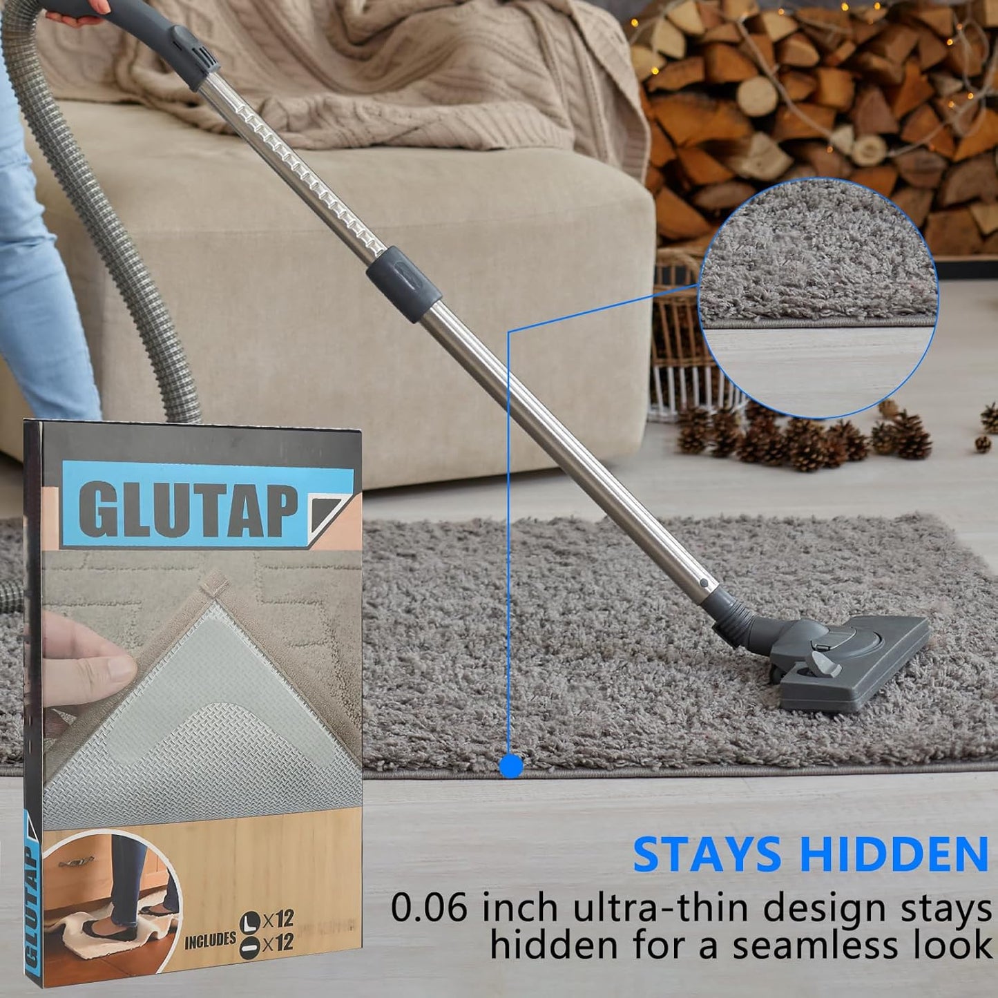 24 PCS Carpet Tape,Carpet Edge Anti - Curling Fixer, Non-Slip Carpet Pad Suitable for Tiles and Hardwood Floors