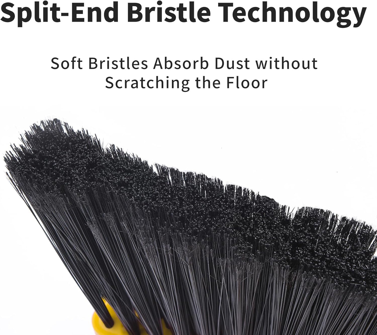 Broom with Dustpan Combo Set, Brooms and Dustpans Sets with 51'' Long Handle, Large Dust Pan and Broom, Self-Cleaning Dustpan Teeth for Lobby Kitchen Office - Black and Yellow