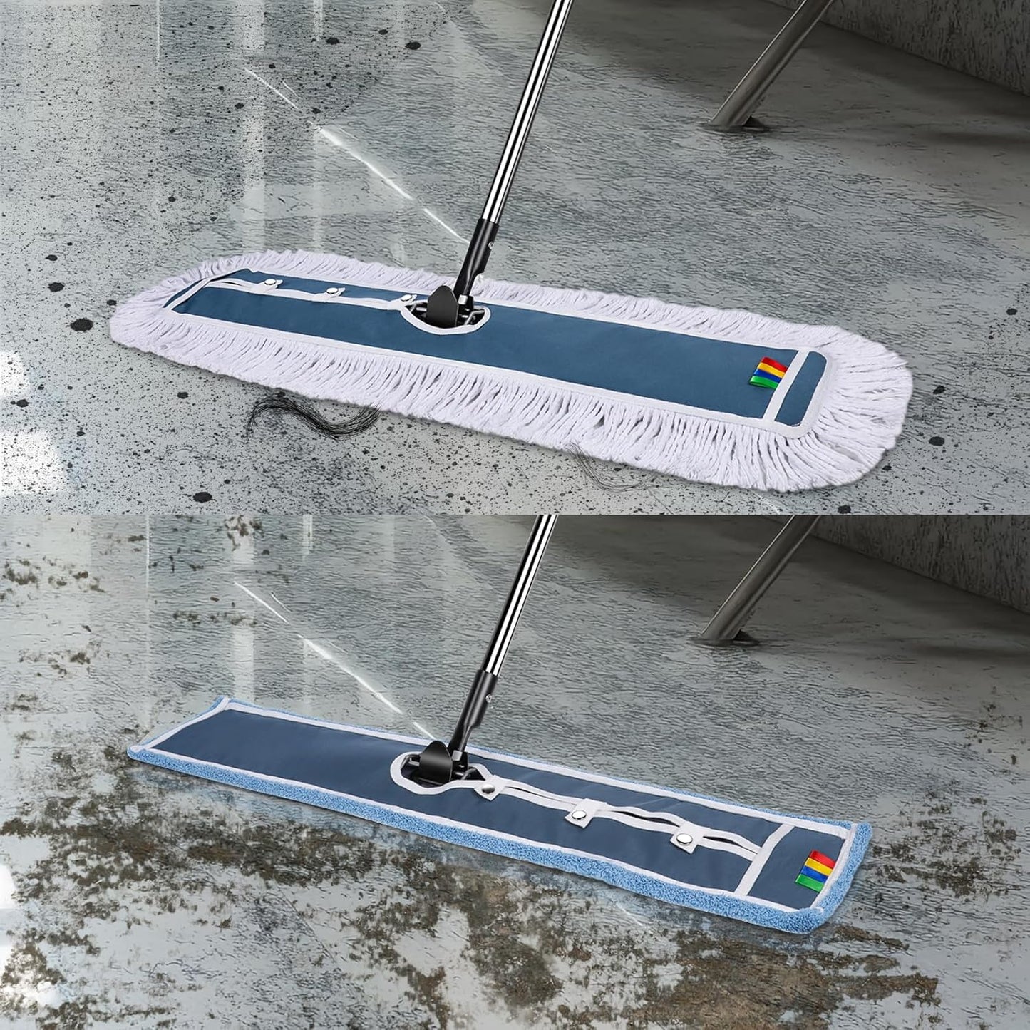 MASTERTOP Industrial Mop, Extra Large Floor Mop with Microfiber & Cotton Pad, Heavy Duty Flat Mops Commercial Dust Mop for Cleaning Office Garage Mall Hotel Home Floors