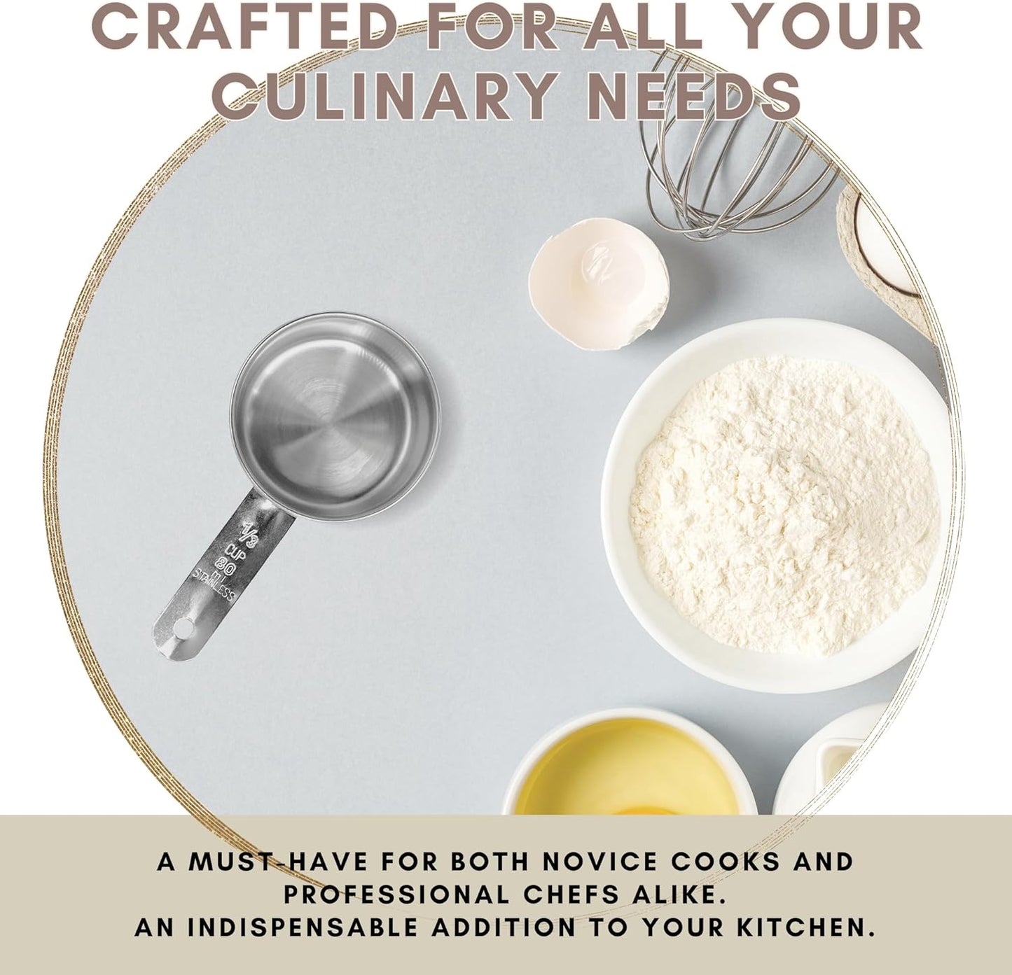 1/3 Cup Stainless Steel Measuring Cup | Sturdy Metal 80 ml | 80 cc | 3 oz | Single Cup for Wet and Dry Ingredients | Great for use as 1/3 Cup Dog Food Scoop - 1 PK