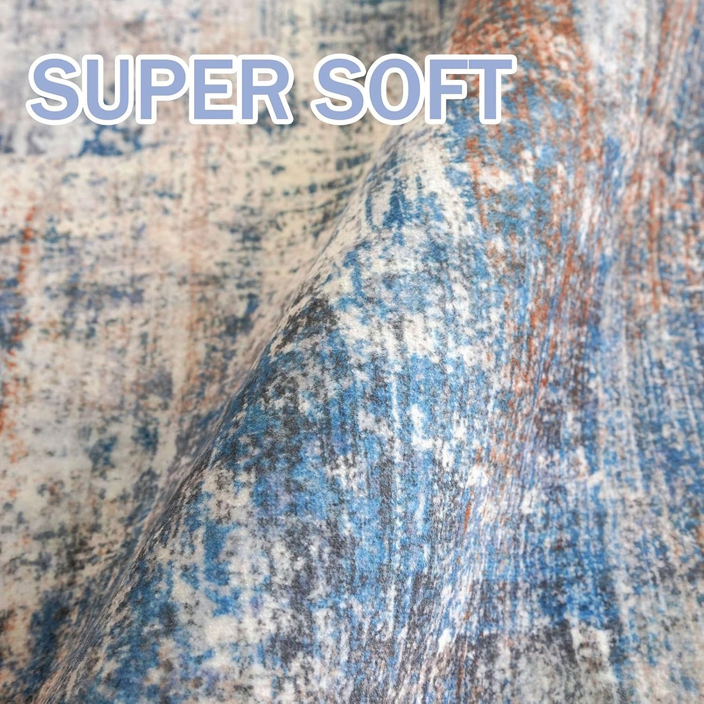 IOHOUZE Abstract Area Rugs 6x9 Ft Washable Rugs for Living Room, Non Slip Dining Room Rug, Printed Faux Wool Rugs for Bedroom, Floor Carpet for Office Nursery Playroom, Blue Rust