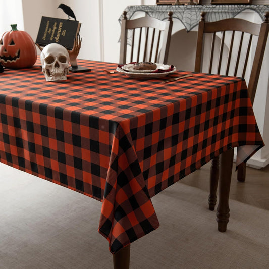 Gingham Plaid Tablecloth - Rectangular 58x102 Inch Water Resistant Halloween Decorations Table Cloth for Indoor Use - Seasonal Fall Harvest Table Cover for Kitchen, Picnics, and Parties