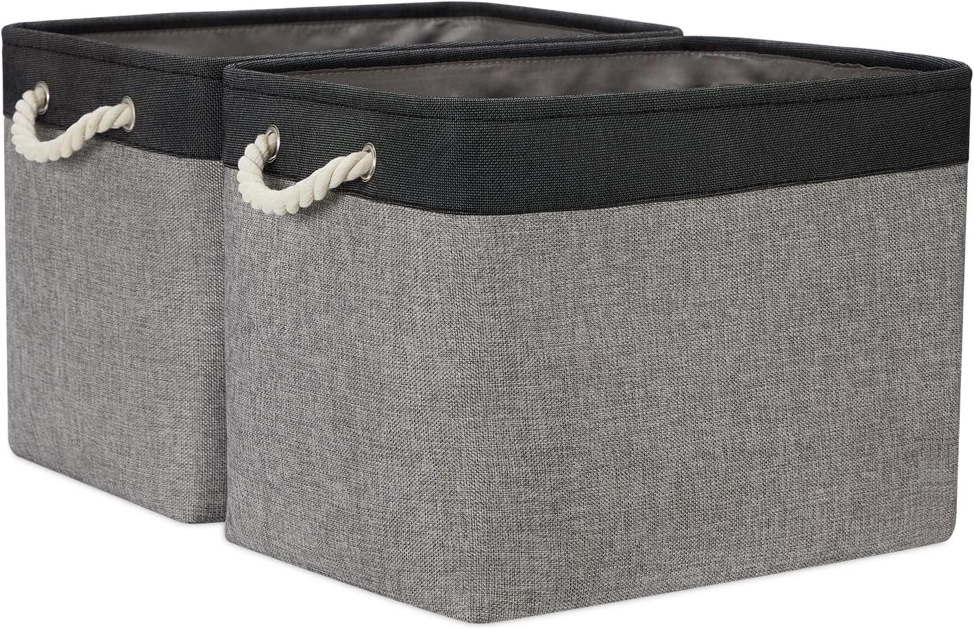 Temary Large Storage Baskets 2 Pack Cloth Basket for Shelves Collapsible Decorative Storage Organizer Baskets Canvas Storage Bins with Handles for Home(Grey&Black,16Lx12Wx12H Inches)