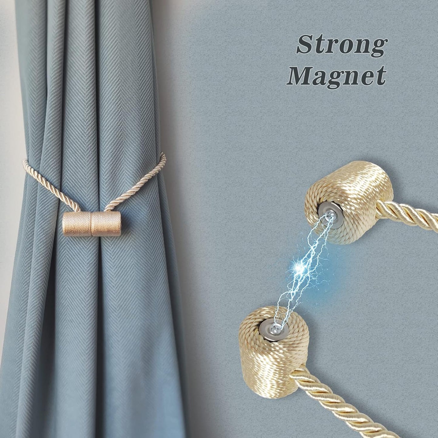 Hion Magnetic Curtain Tiebacks Beige 2pcs, Curtain Tiebacks Buckles Holdbacks Holders Hooks Clip for Home Bedroom Office Decorative Curtain