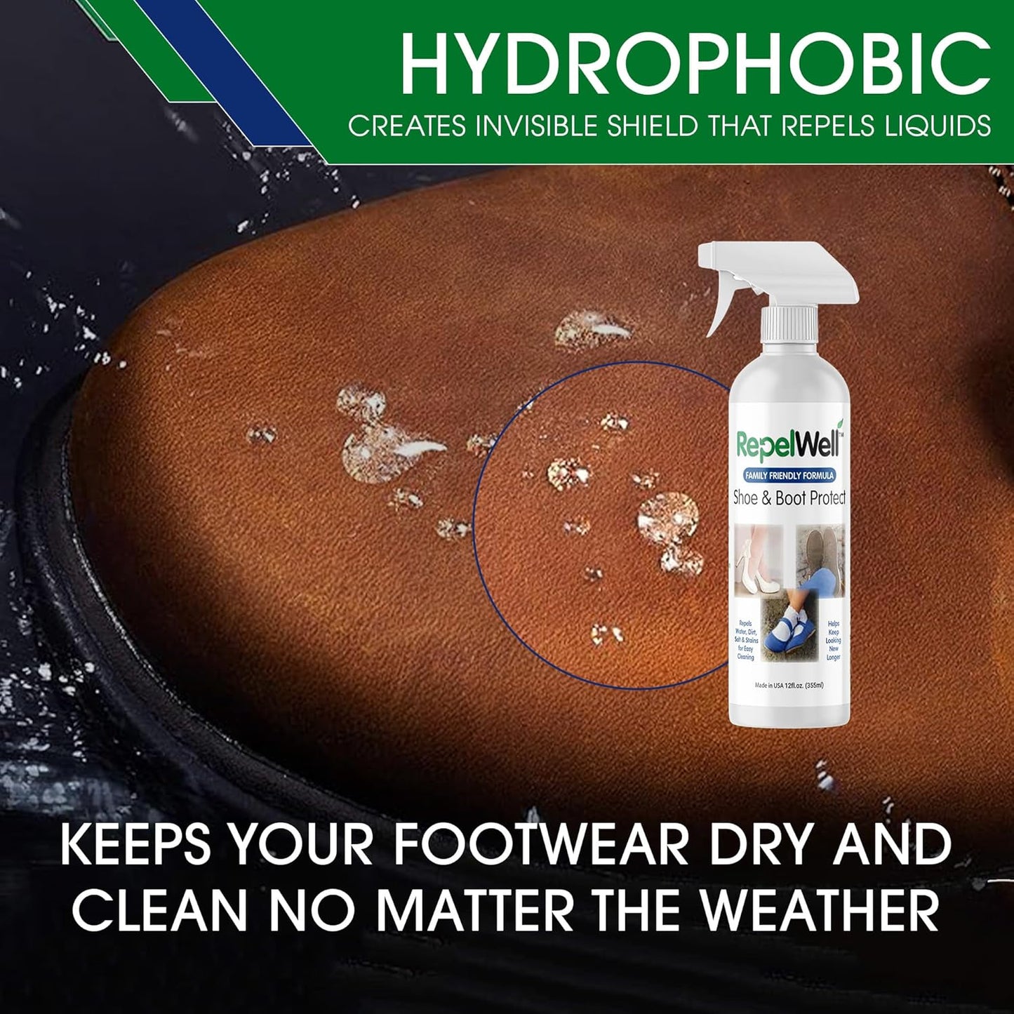 Shoe & Boot Stain & Water Repellent (24oz) Eco-Friendly, Pet-Safe Spray Keeps Fabric, Leather & Suede Clean & Dry