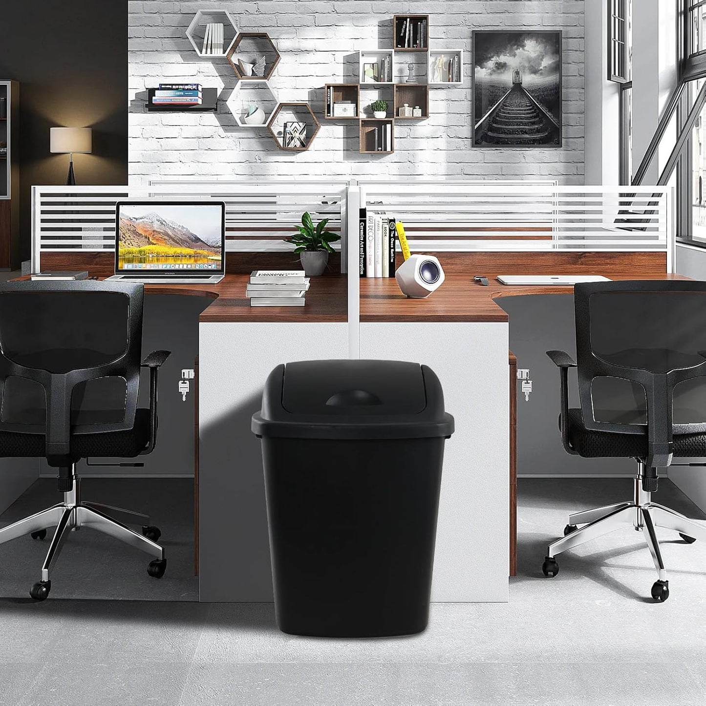 6 Gallon / 25 L Trash Can, 4-Pack, Plastic Swing Lid Garbage Waste Bins Container for Kitchen, Bedroom, Office, Living Room, Bathroom, Black