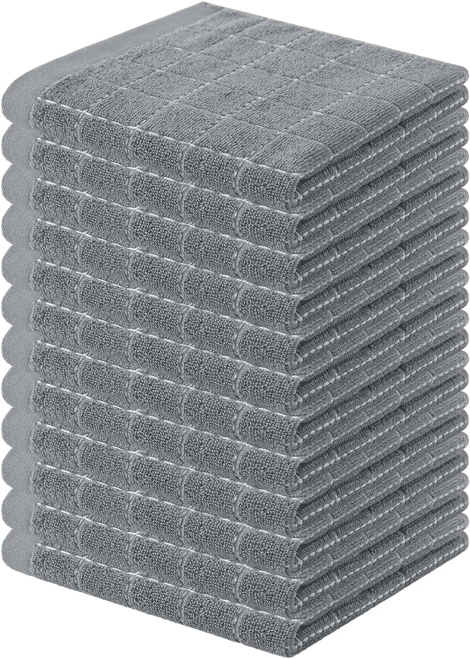 Homaxy 100% Cotton Terry Kitchen Dish Cloths, Ultra Soft and Absorbent Dish Towels for Kitchen, Suitable for Drying and Washing Dishes, 12 Pack, 12 x 12 Inches, Grey