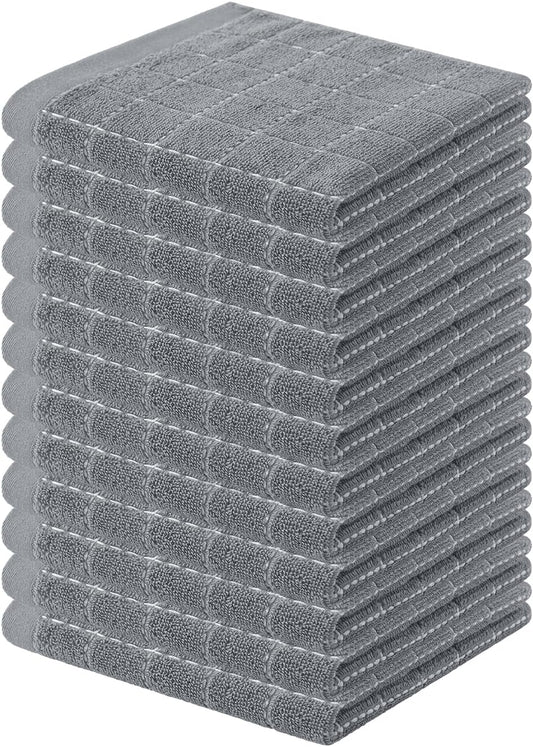 Homaxy 100% Cotton Terry Kitchen Dish Cloths, Ultra Soft and Absorbent Dish Towels for Kitchen, Suitable for Drying and Washing Dishes, 12 Pack, 12 x 12 Inches, Grey