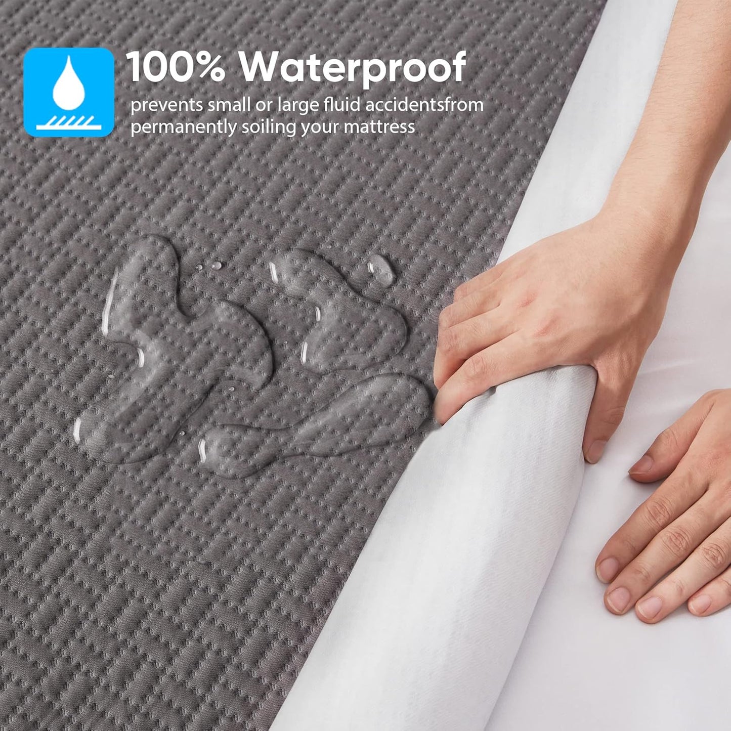 Hanherry 100% Waterproof Full Size Mattress Protector, Grey, Rayon Made from Bamboo, 3D Air Fabric, Cooling, 16 inch Deep Pocket, Noiseless