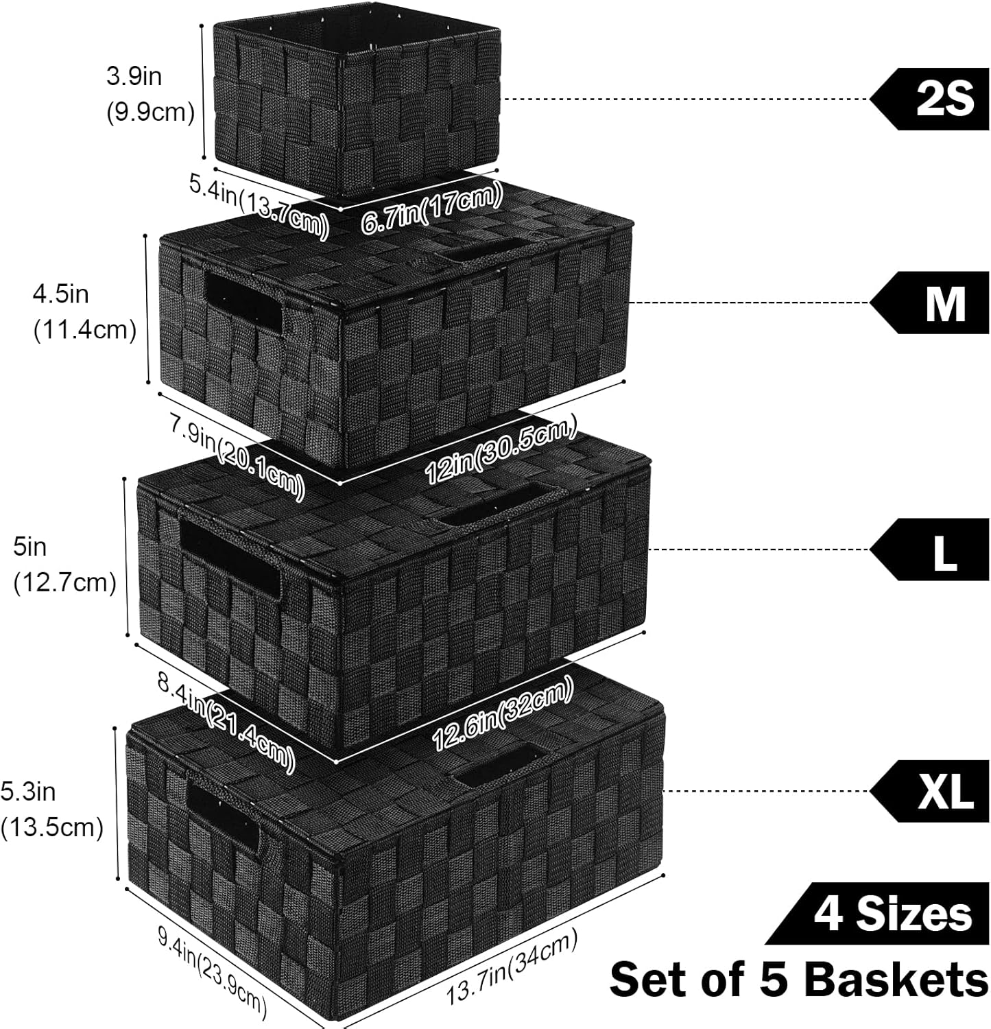 Storage Bins Baskets for Organizing with Lids, Storage Baskets for Shelves Stackable Woven Basket, Gift Small Basket Storage Cubes, Decorative Wicker Basket with Built-in Handles (5 Pack, Black)