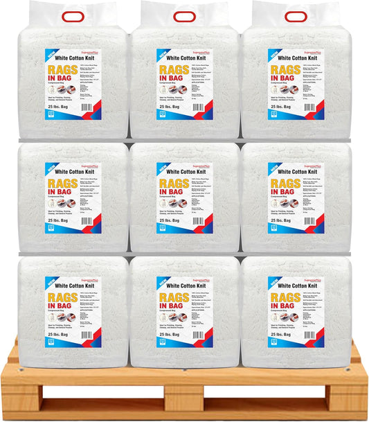 Premium White T-Shirt Cleaning Rags (600 lbs. Pallet 24x25 lbs. Bag of Rags) – White Cotton Rag for Cleaning, Staining, Painting, Oil, Grease & Dust Removal – Shop Rags Bulk