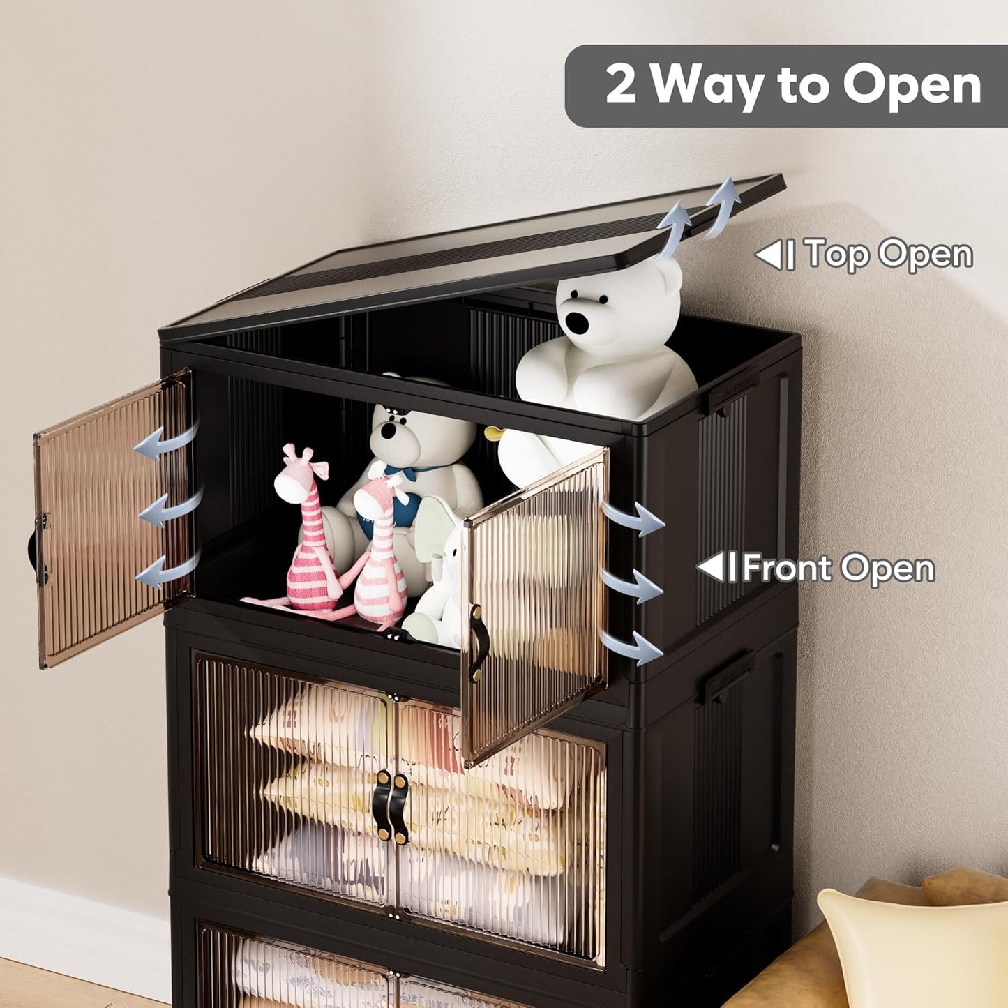 Jalove 30Gal Large Storage Bins with lids, 120QT Plastic Stackable Storage Containers with Wheels, Collapsible Closet Organizer and Storage Drawers,Clothes Organization for Cabinet Home, 1Pack Black