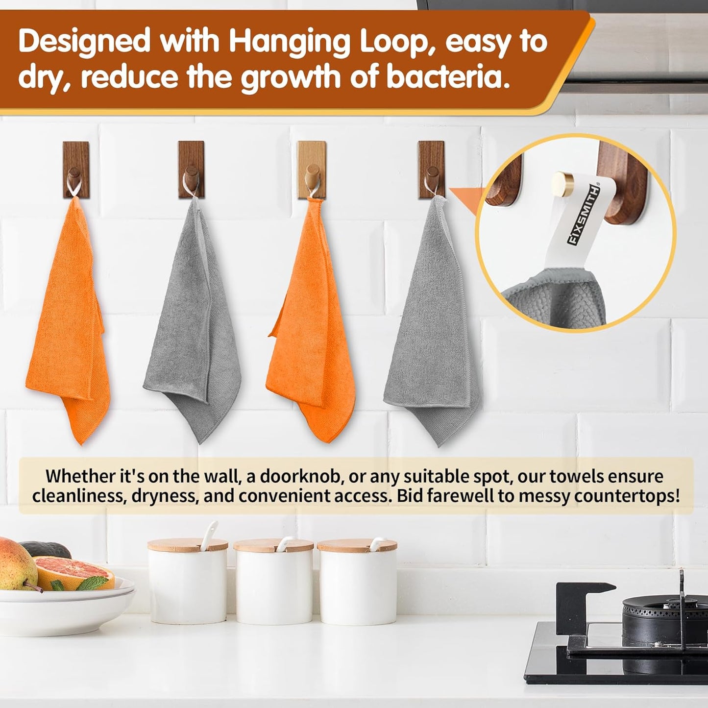 FIXSMITH Microfiber Cleaning Cloth -Pack of 12, Highly Absorbent Cleaning Rags(Grey&Orange), 16"X12" All Purpose Cleaning Towels for Housekeeping, Kitchen, Car, Reusable Microfiber Towels