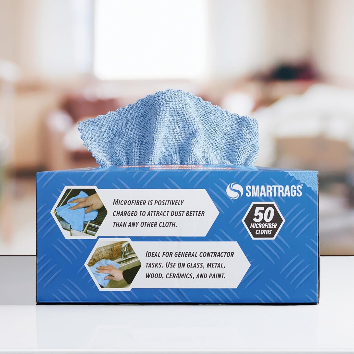 Arkwright Smart Rags in Box - (Bulk Case of 400) Lint Free Microfiber Cleaning Cloth, Scratch & Streak-Free, Dispensable Wash Towels for Cars, Window Glass, and Auto Shop, 12 x 12 in, Blue