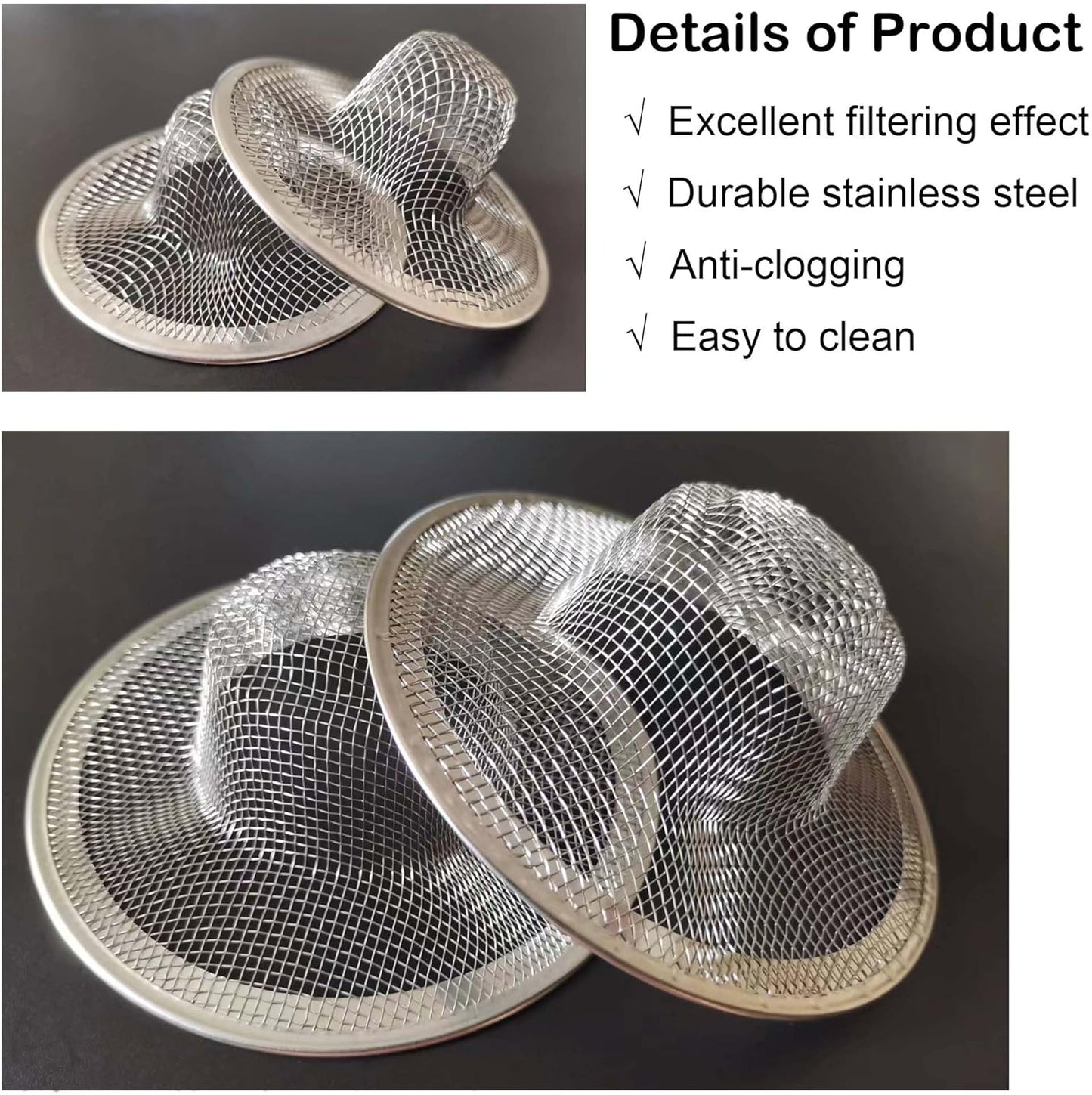 8PCS Metal Mesh Kitchen Sink Strainer, 3.54" Stainless Steel Slop Basket Filter Trap, Mesh Sink Drain Strainer Kitchen, Hair Basket Drain - Fits Most Kitchen Bathroom Sinks Shower Floor Drain