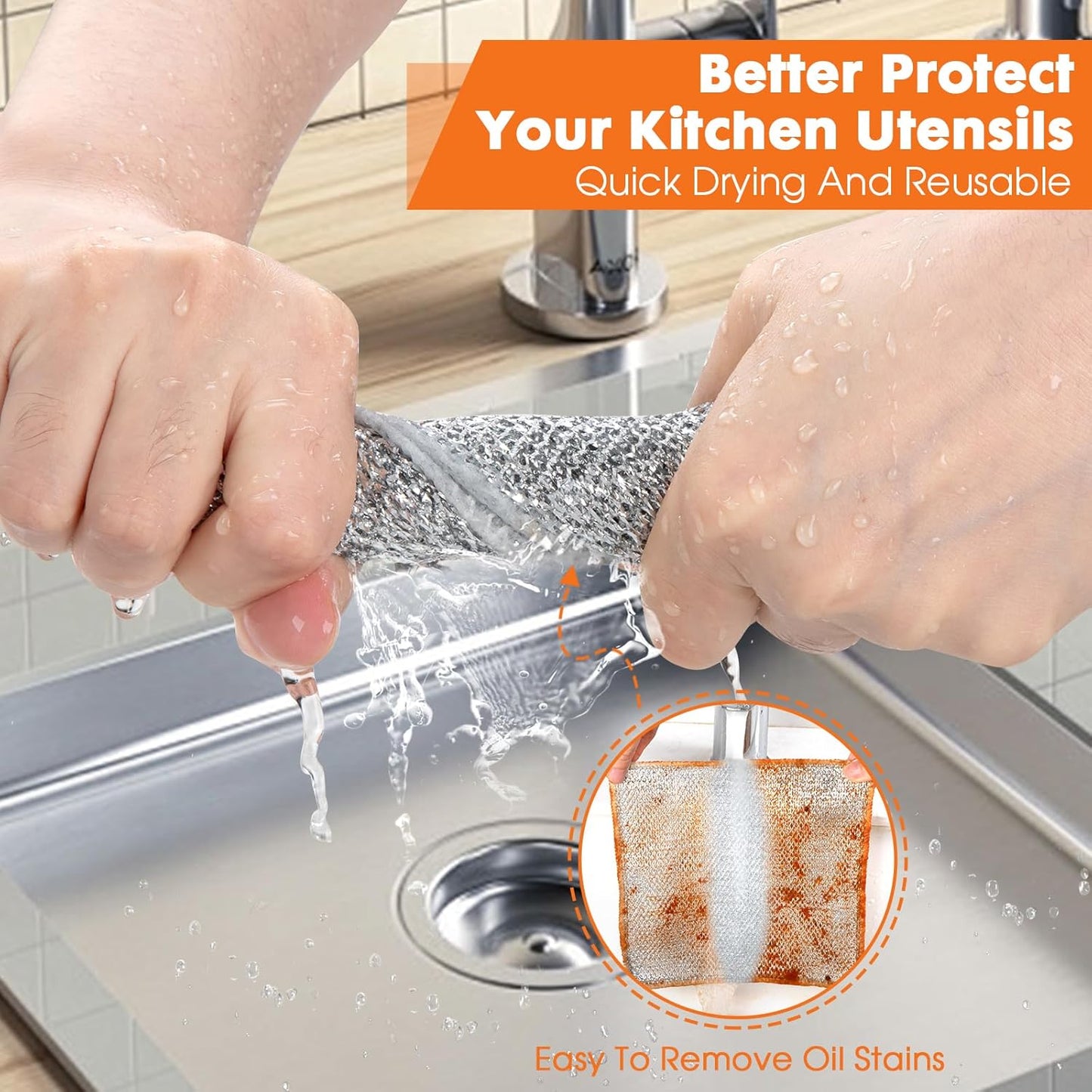 COBETE Non Scratch Wire Dishcloth,Double-Layer Wire Dishwashing Rags for Wet and Dry,Wire Miracle Cleaning Towels and Dish Cloths Multipurpose for Washing Dishes,Cookware, Sinks,Stove Tops,Pack of 10