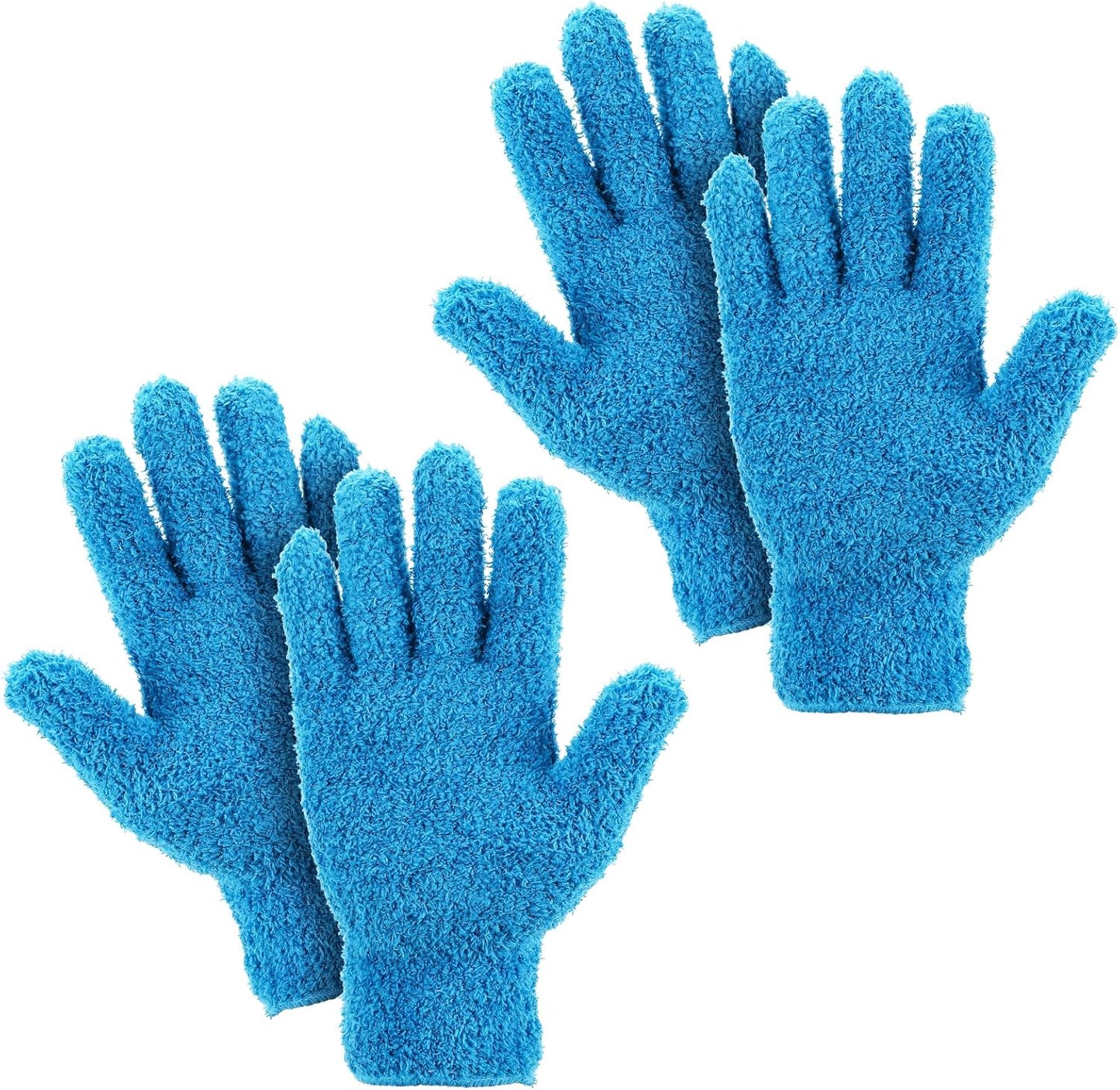 2 Pairs Microfiber Gloves Household Cleaning Glove Plant Dusting Glove Washable Reusable Mittens Gloves for Plants House Cars Blinds Dusting Furniture and Small Objects (Blue)