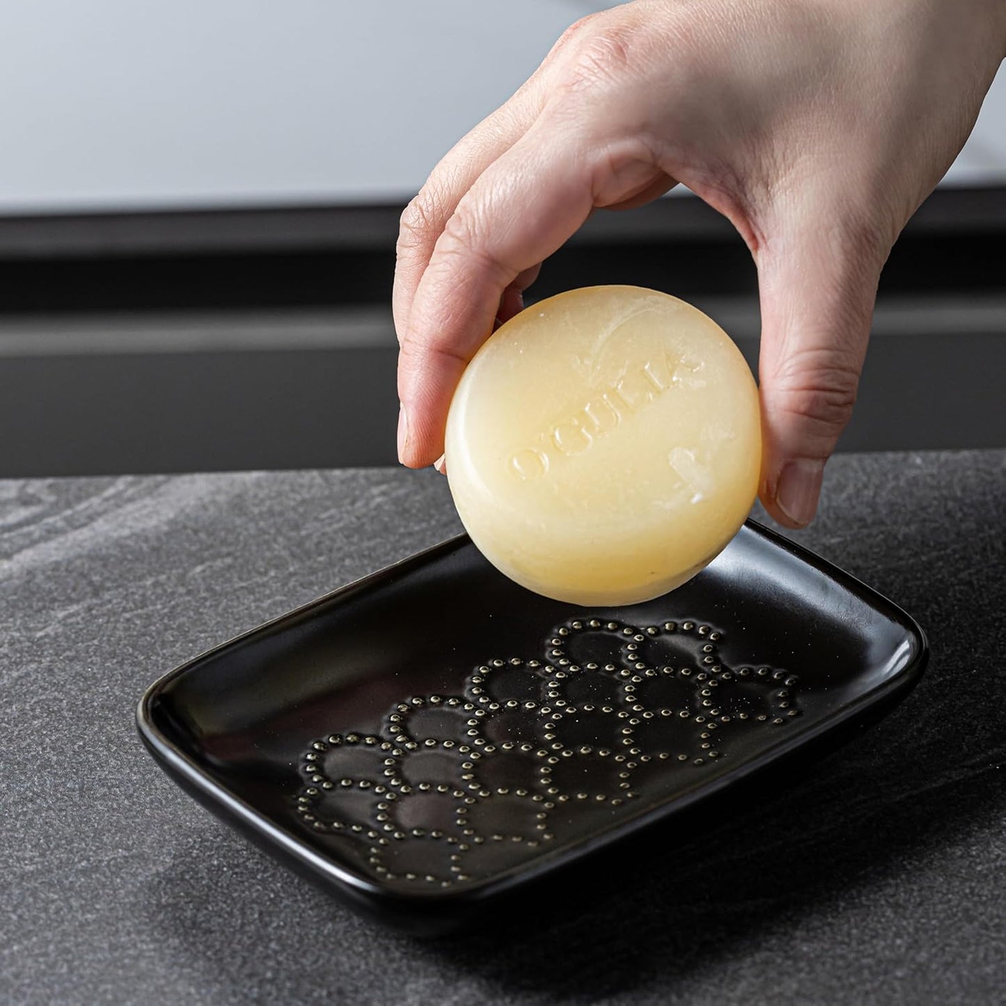 Gomakren Soap Dish for Shower, Ceramic Soap Dishes for Bar Soap Sponge, Halloween Shower Soap Holder Saver Tray for Bathroom Kitchen Sink, Easy to Clean, Black