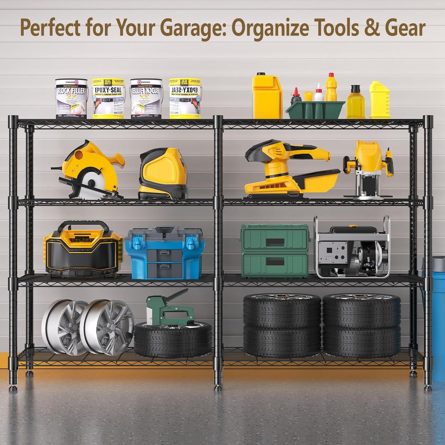 Himimi 4-Tier Adjustable Metal Shelving - 1600LBS Capacity, Heavy Duty Wire Organizer for Kitchen, Garage, Pantry, Laundry, 72" W x 18" D x 60" H, Black