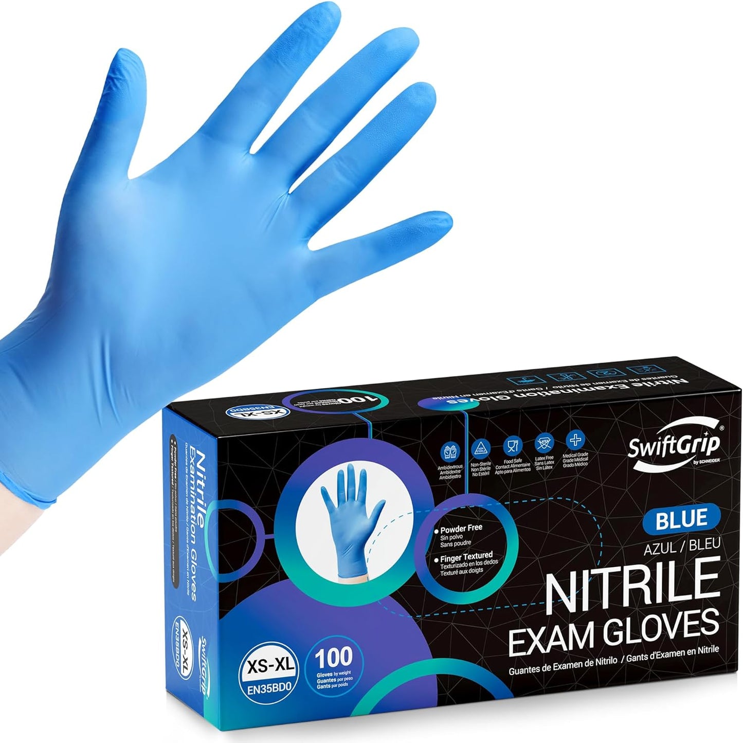Disposable Nitrile Exam Gloves, Blue, Nitrile Gloves Disposable Latex Free, Medical Gloves, Cleaning Gloves, Food-Safe Rubber Gloves, Powder Free, Non-Sterile, 100-ct Box (X-Small)