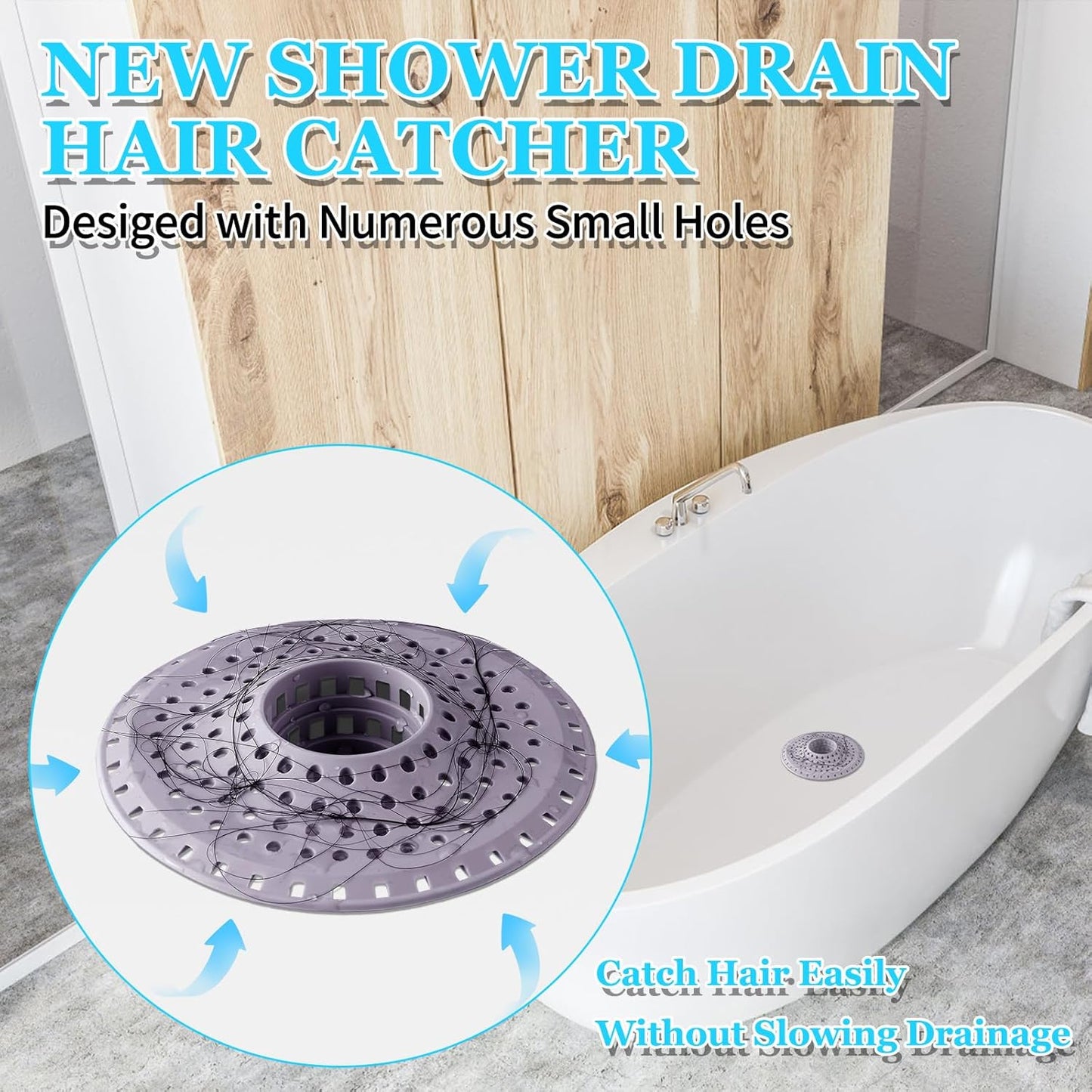 Shower Hair Drain Catcher, Silicone Bathtub Drain Hair Catcher Strainer, All-in-one Tub Hair Catcher Drain Protector for 1.48'' to 1.76'' Regular Drains, 3PCS/Purple